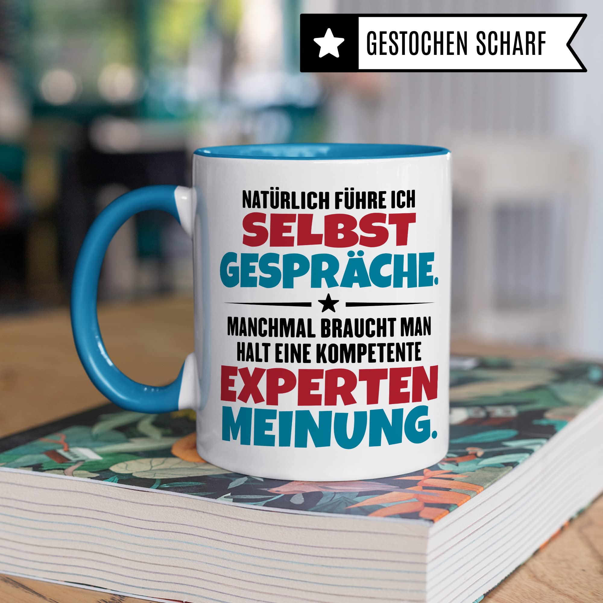 Lustige Tasse mit Spruch Kaffeetasse fürs Büro Humor Natürlich führe ich Selbstgespräche Spruch Geschenk Witz Geschenkidee Kaffee-Becher