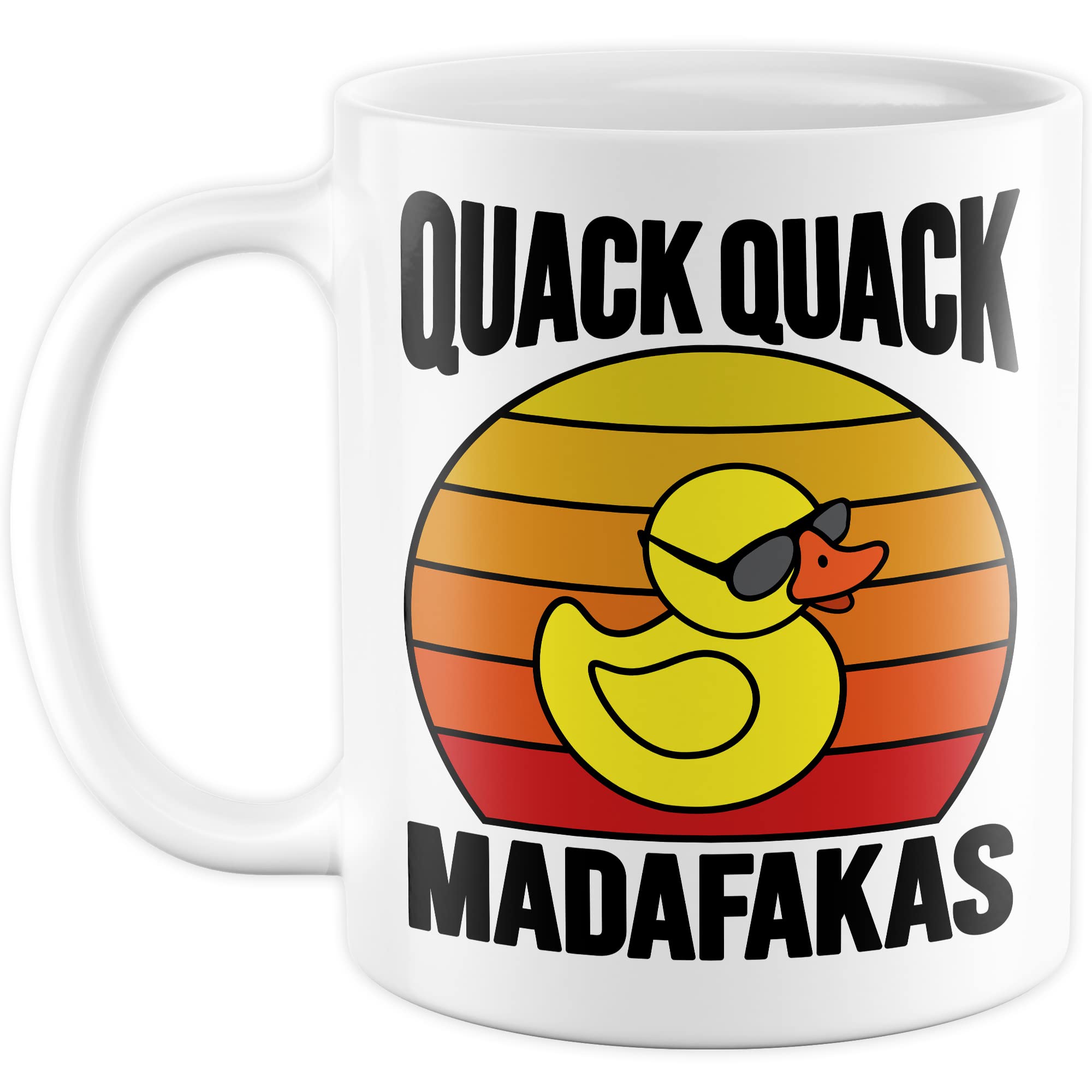 Lustige Tasse mit Spruch Kaffeetasse mit Spruch Kaffee-Becher Gummiente Humor Sarkasmus Teetasse Geschenk Kollegin Büro Geschenkidee Retro-Style Witz Quack Quack Madafakas