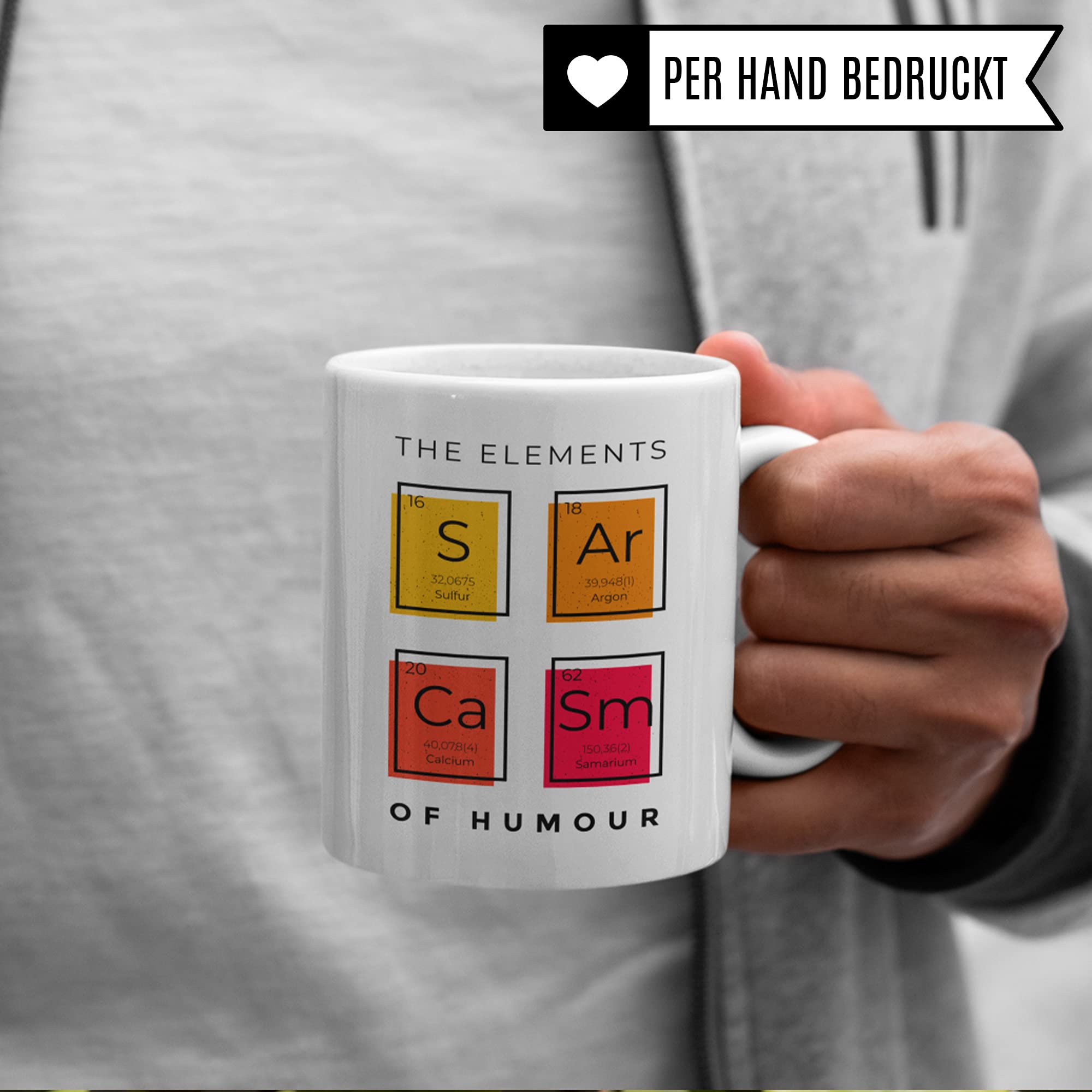 Sarkasmus Tasse mit Spruch lustig - The Elements of Humor - Sarkasmus Geschenk Kaffeetasse mit Sprüchen Chemie - Witz Kaffeebecher für Büro Arbeit Kollegen - Becher für Männer Frauen