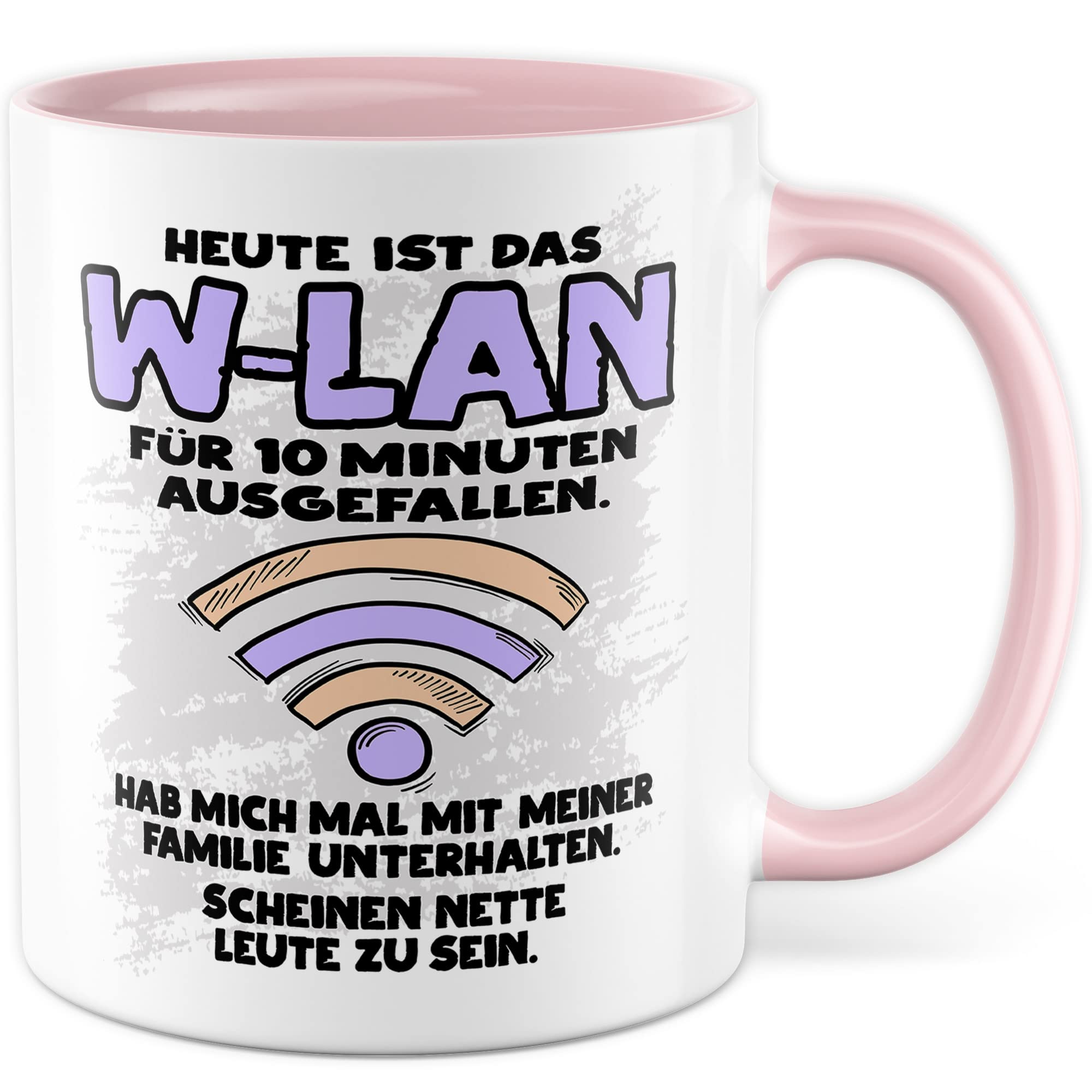 Tasse Wlan Geschenk, Heute ist das Wlan für 10 Min ausgefallen Geschenkidee Gamer Kaffee-Becher Kaffeetasse Tasse mit Spruch lustig Humor Witztasse Gaming Internet Handy