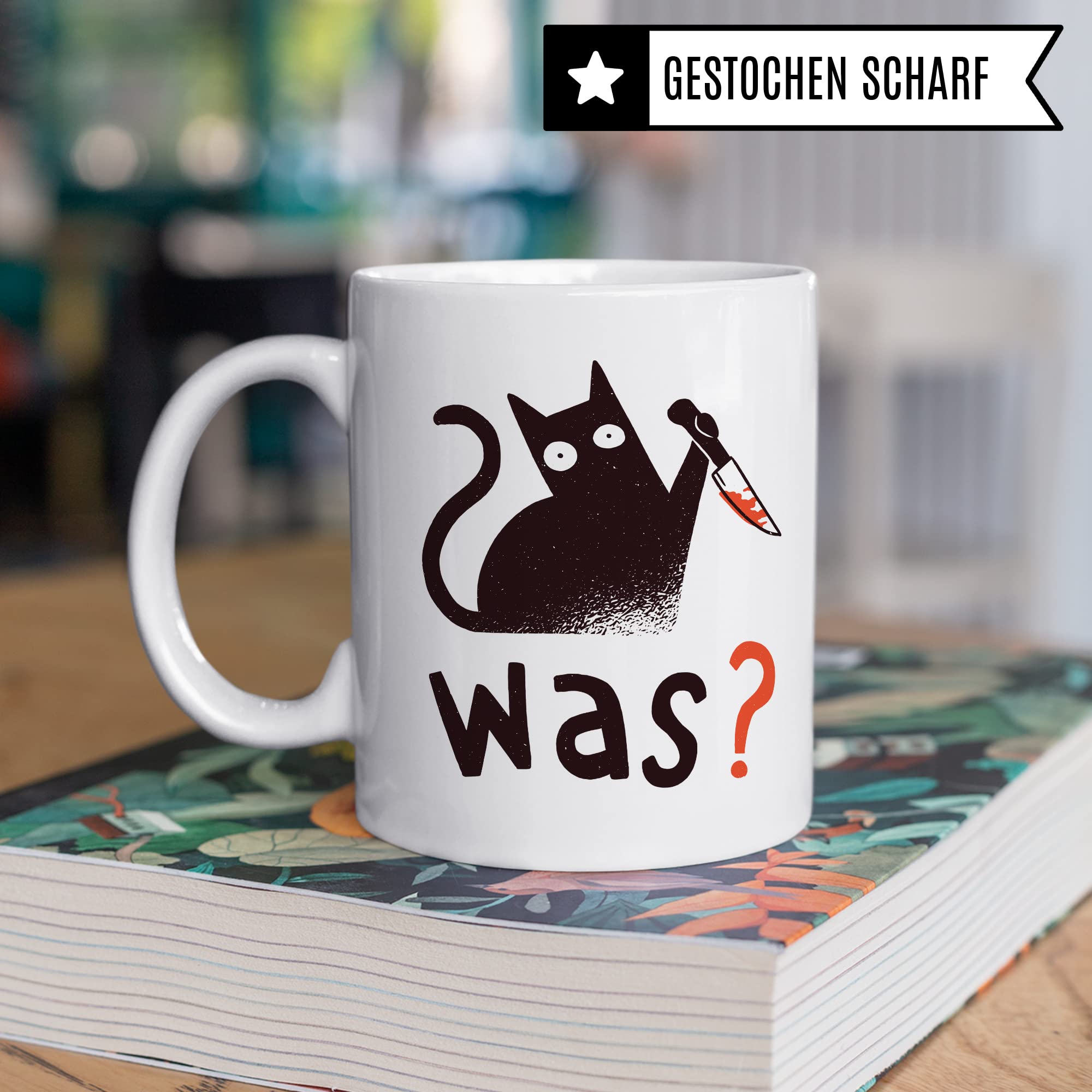 Tasse Katzen-Motiv, schwarzer Humor Geschenk Katzenliebhaber, sarkastisches Katzen-Tasse Motiv, Geschenk Kollegen, lustige Katze Kater Katzenfreund Büro-Tasse Sarkasmus