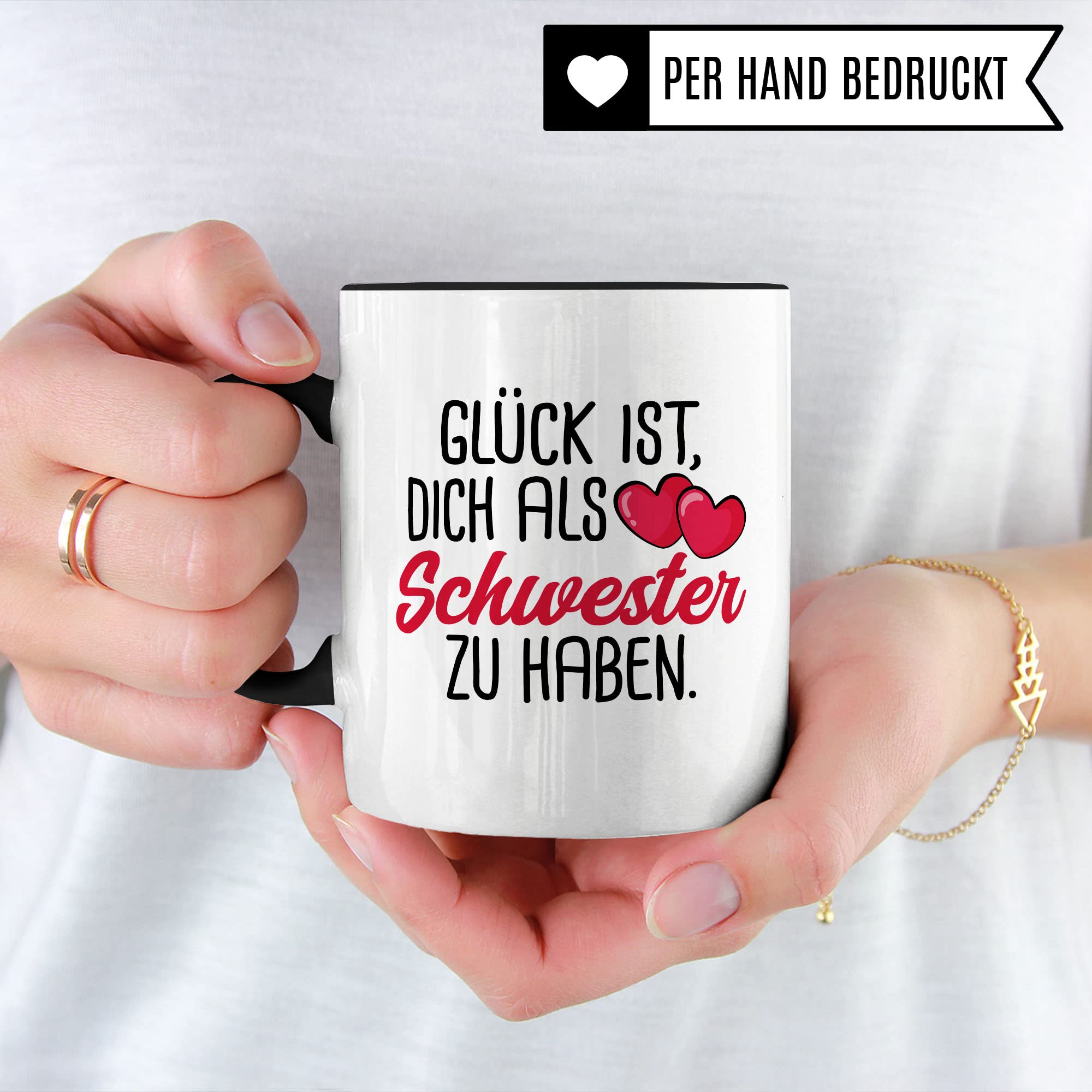 Schwester Tasse, Glück ist, dich als Schwester zu haben Spruch, Geschenk Schwester schöne Kaffee-Tasse Geschenkidee Geschwister-liebe