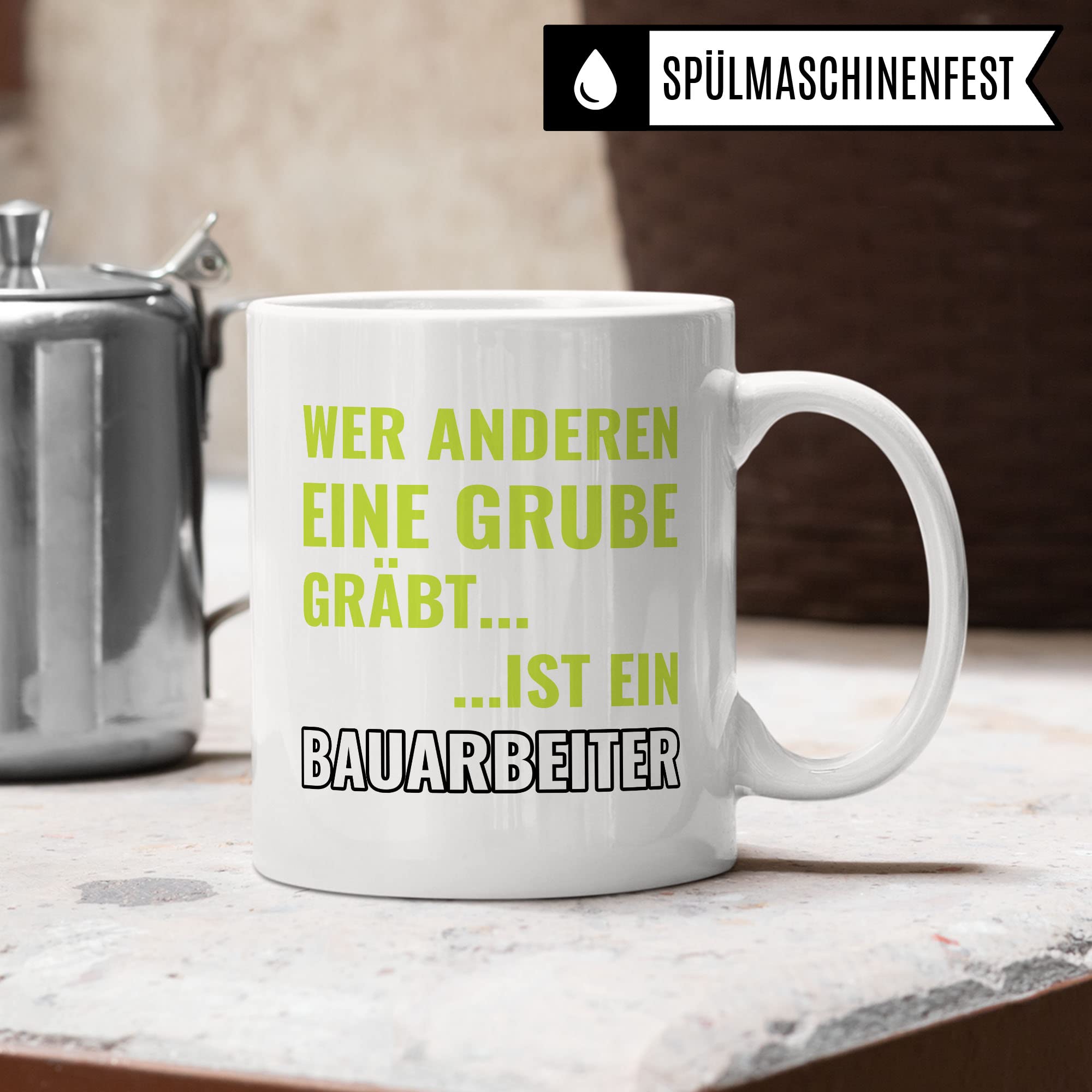 Bauarbeiter Tasse, Baustellen Spruch lustig, Männer Kaffeetasse Geschenkidee, Bagger Kaffeebecher, Baggerfahrer Becher, Humor Witz Geschenk für Baustelle