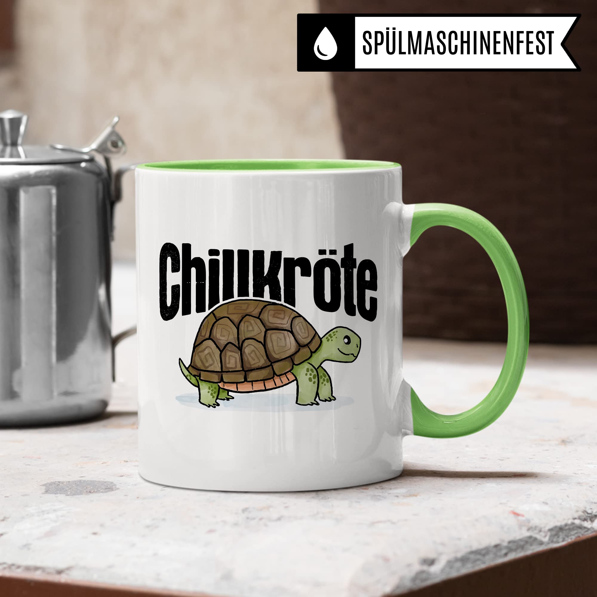 Chillkröte Tasse lustige Kaffeetasse mit Spruch Kaffee-Becher witzig Schildkröte Teetasse Humor Faulpelz Tasse