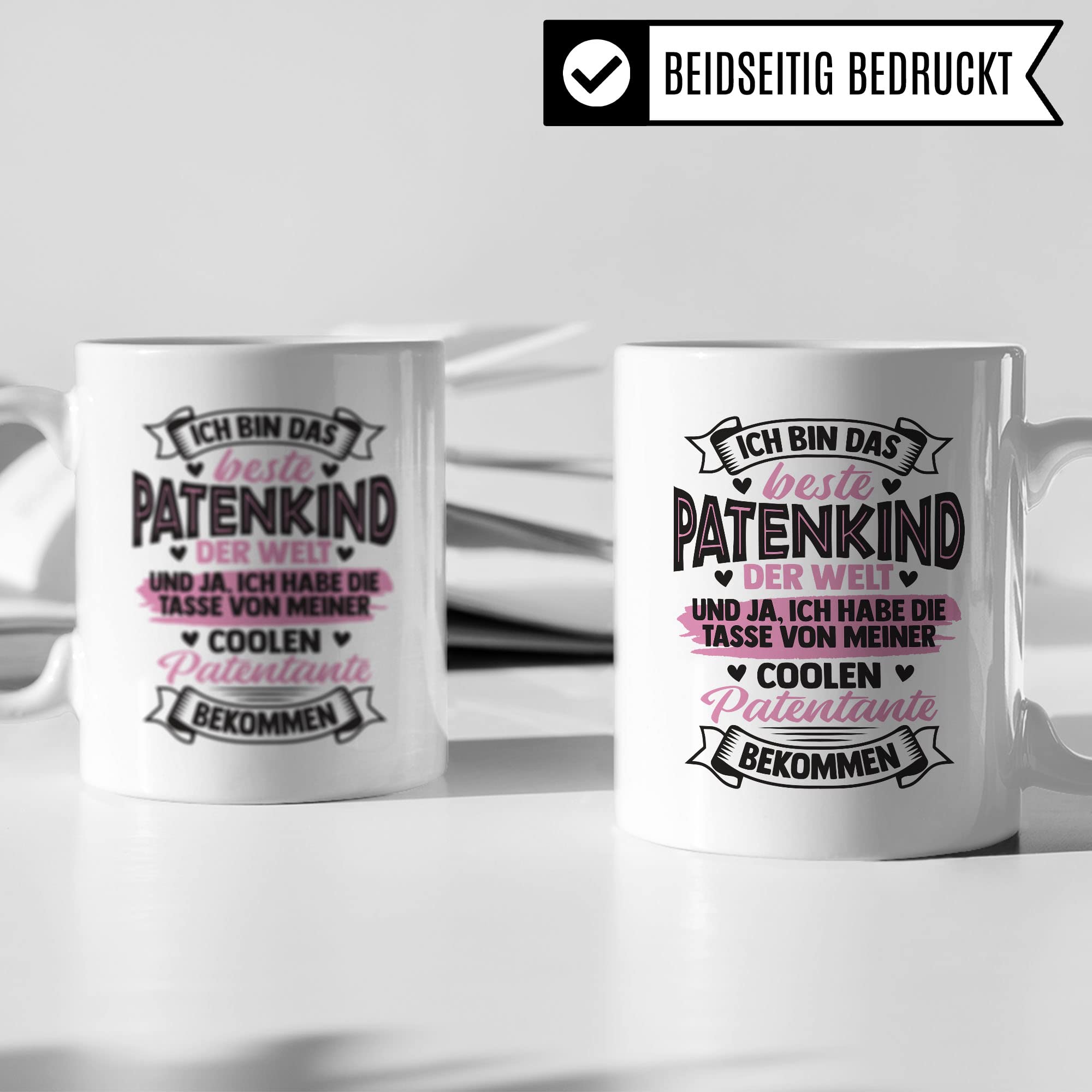 Tasse Patentante, Ich bin das beste Patenkind der Welt - und ja, Ich habe die Tasse von meiner coolen Patentante bekommen, Patenkind Geschenk lustiger Spruch Humor Witz Kaffeetasse Teetasse