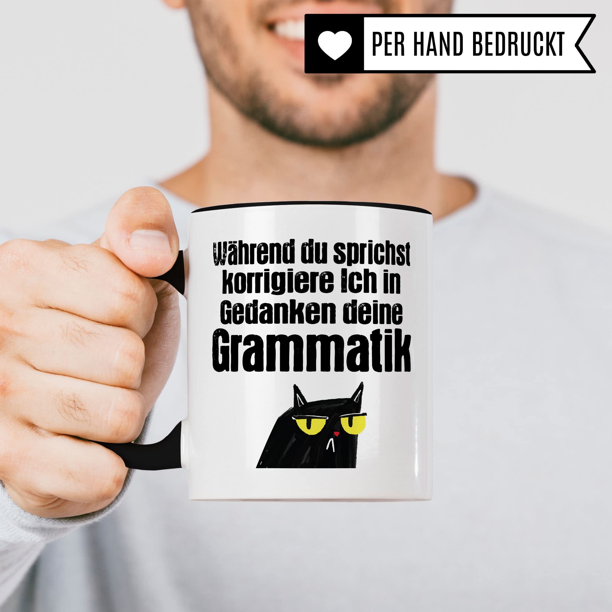 Tasse mit Spruch lustig, Ich korrigiere in Gedanken deine Grammatik, Kaffee-Becher witzig Lehramt Referendar Germanist Germanistin Germanistik Geschenk