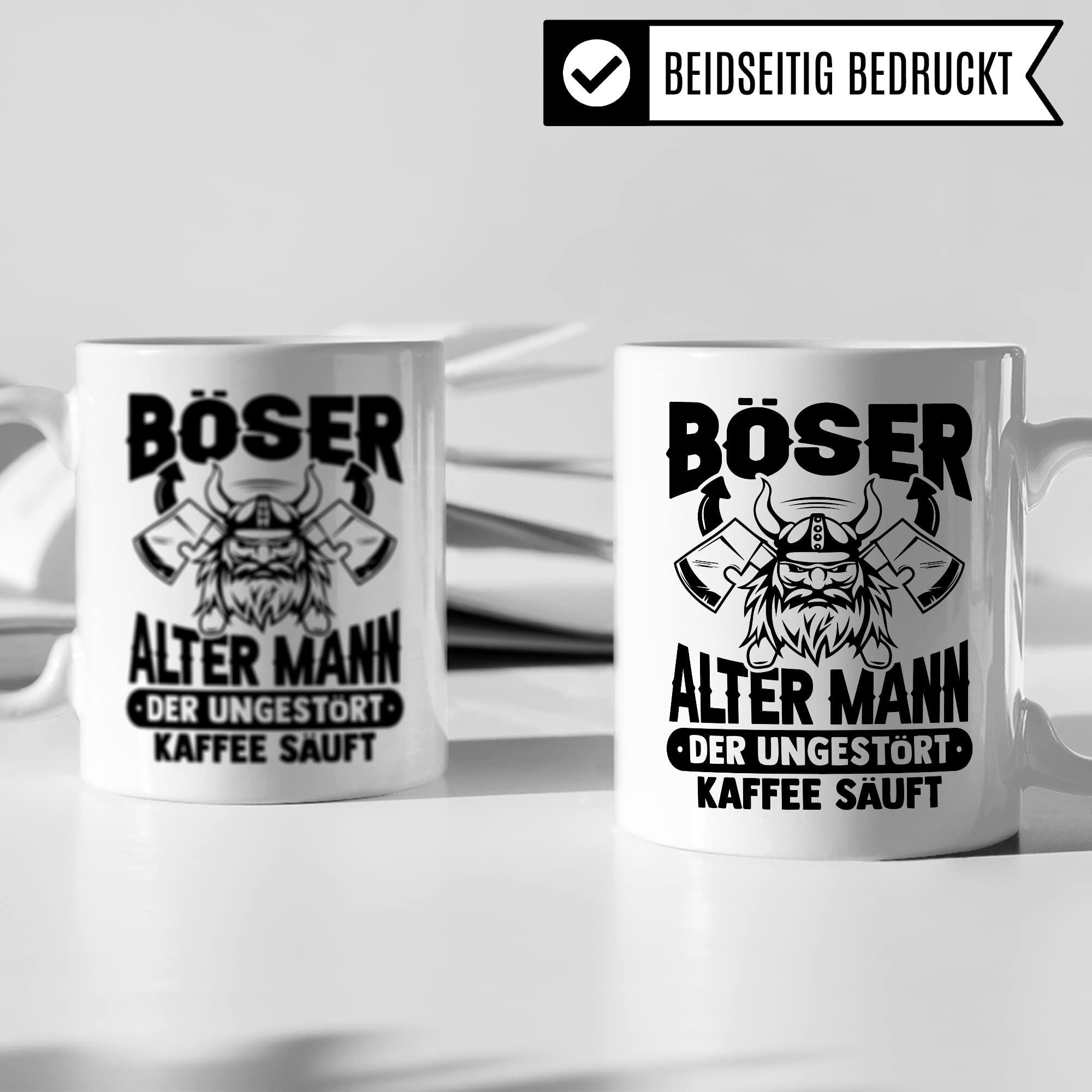 Tasse alter Mann, Böser alter Mann der ungestört Kaffee säuft Kaffee-Becher Geschenk Geschenkidee für alte Männer Papa Opa Kaffeetasse Wikinger-Motiv Tasse mit Spruch lustig