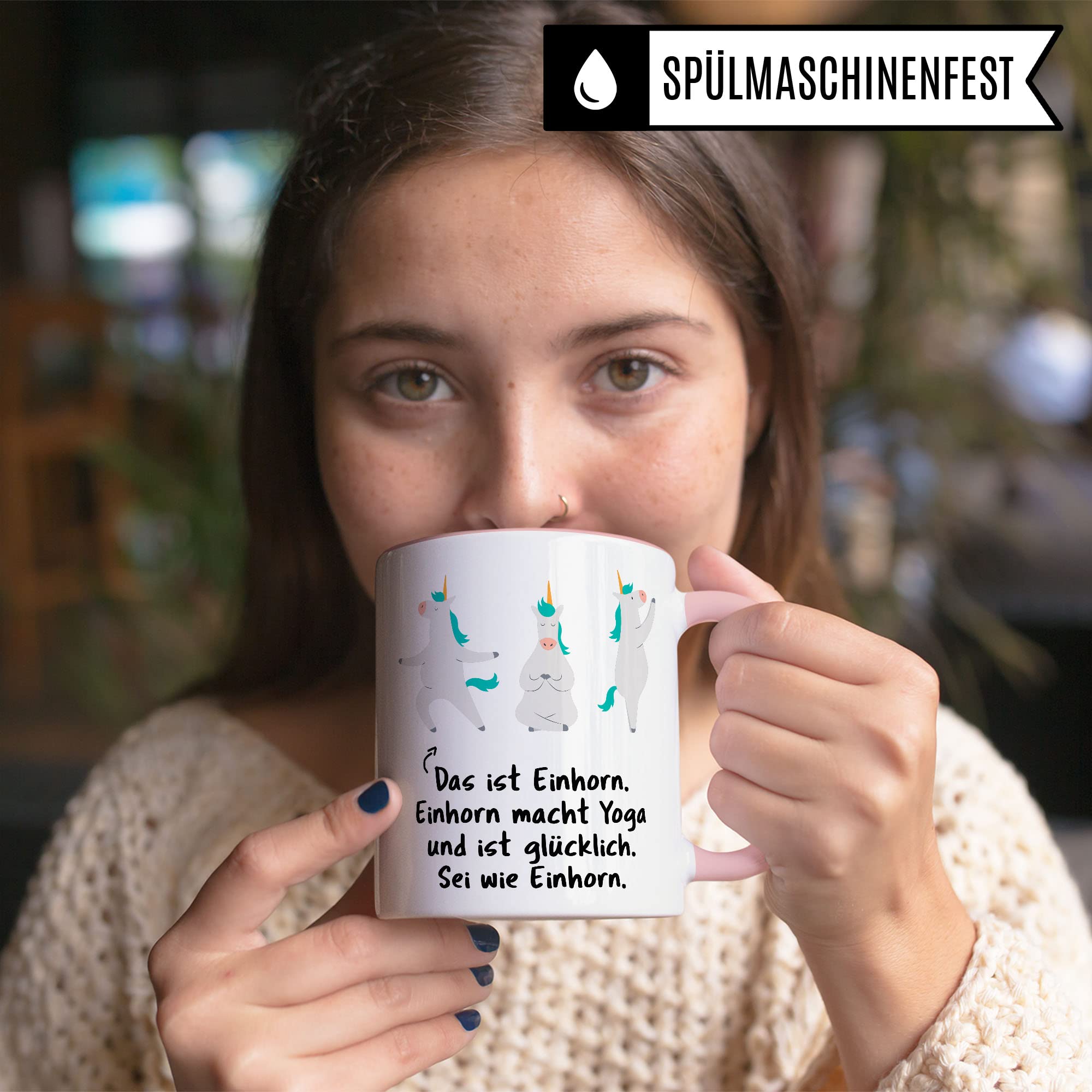 Yoga Tasse Geschenkidee Joga Kaffeetasse Humor Witz Geschenk für Guru Kaffeebecher Einhorn Becher