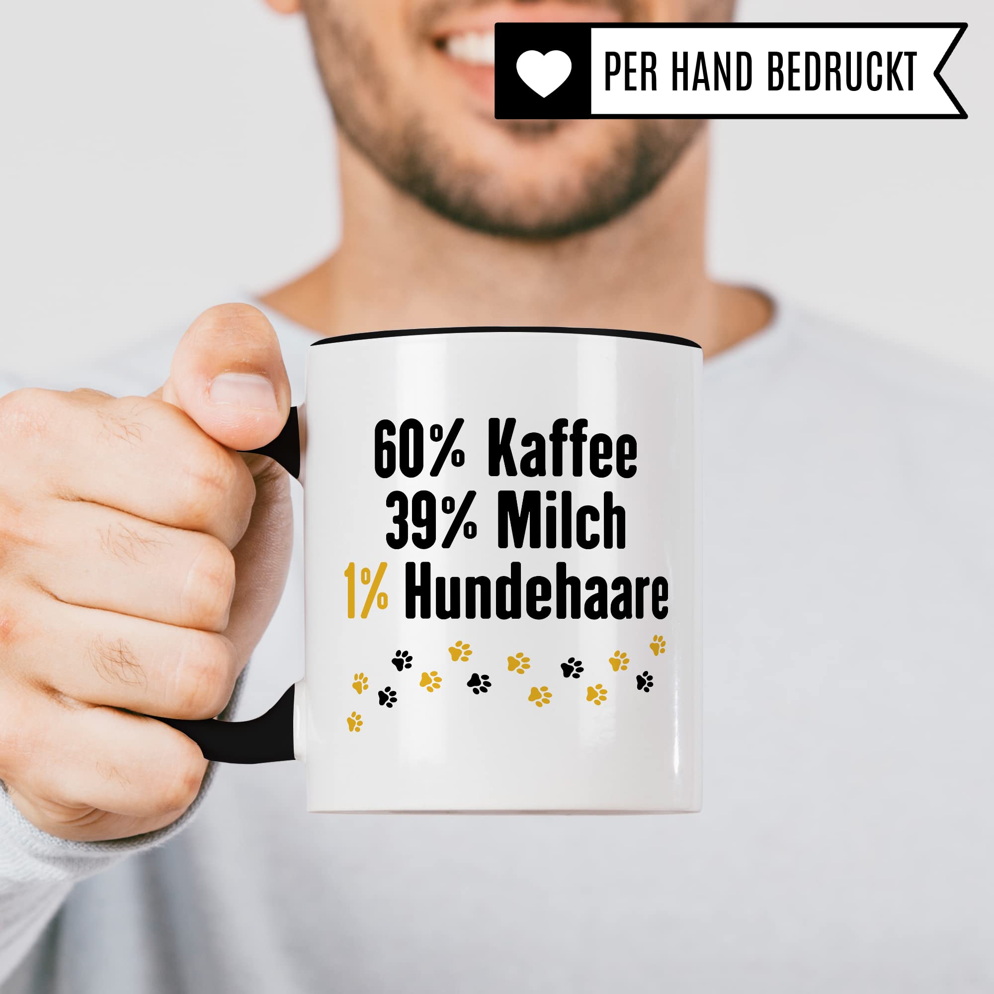 Hunde Tasse Spruch lustig, 60% Milch 39% Kaffee 1% Hundehaare Geschenk Hundehalter Geschenkidee Hundebesitzer Kaffee-Becher Herrchen Teetasse Kaffeetasse Hundeliebhaber