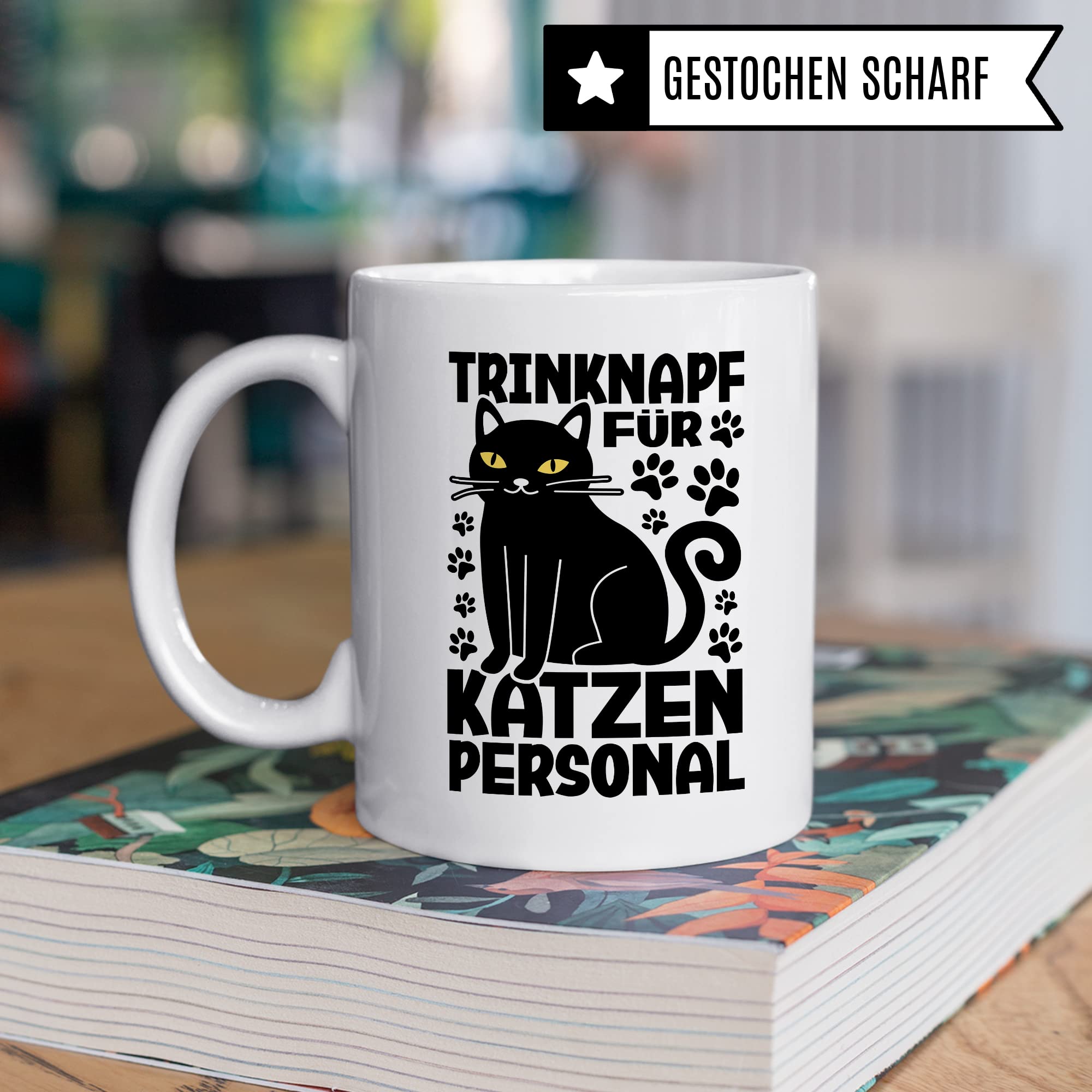 Katzen Tasse Kaffeetasse Humor Kaffee-Becher mit Spruch Katze Witz Katzenmama Trinknapf für Katzenpersonal Trinknapf Geschenk Geschenkidee für Katzenliebhaber Katzentasse Tasse fürs Büro