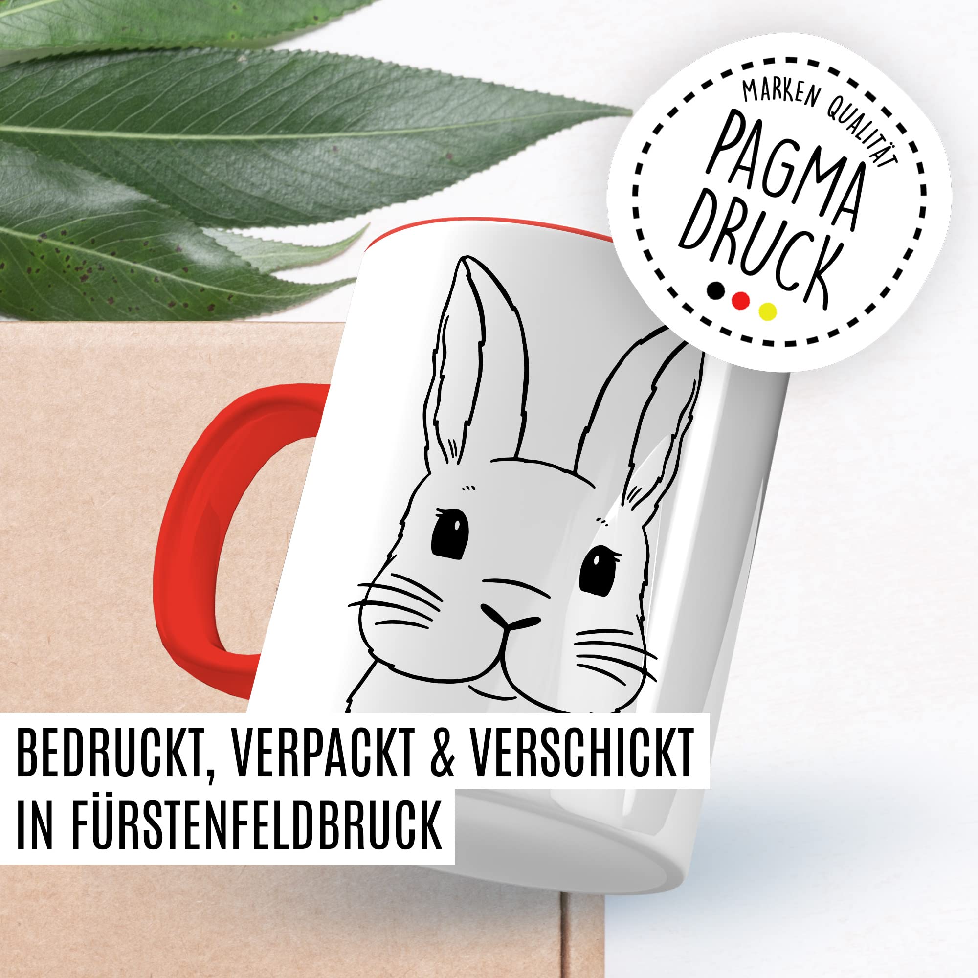 Kaninchen Tasse Hasen Bild süße Kaffeetasse mit Tier Motiv Karnickel Kaffee-Becher Häschen Humor Geschenk Spruch Teetasse Haustier Hase Langohr Halter cute Kaninchen Zeichnung