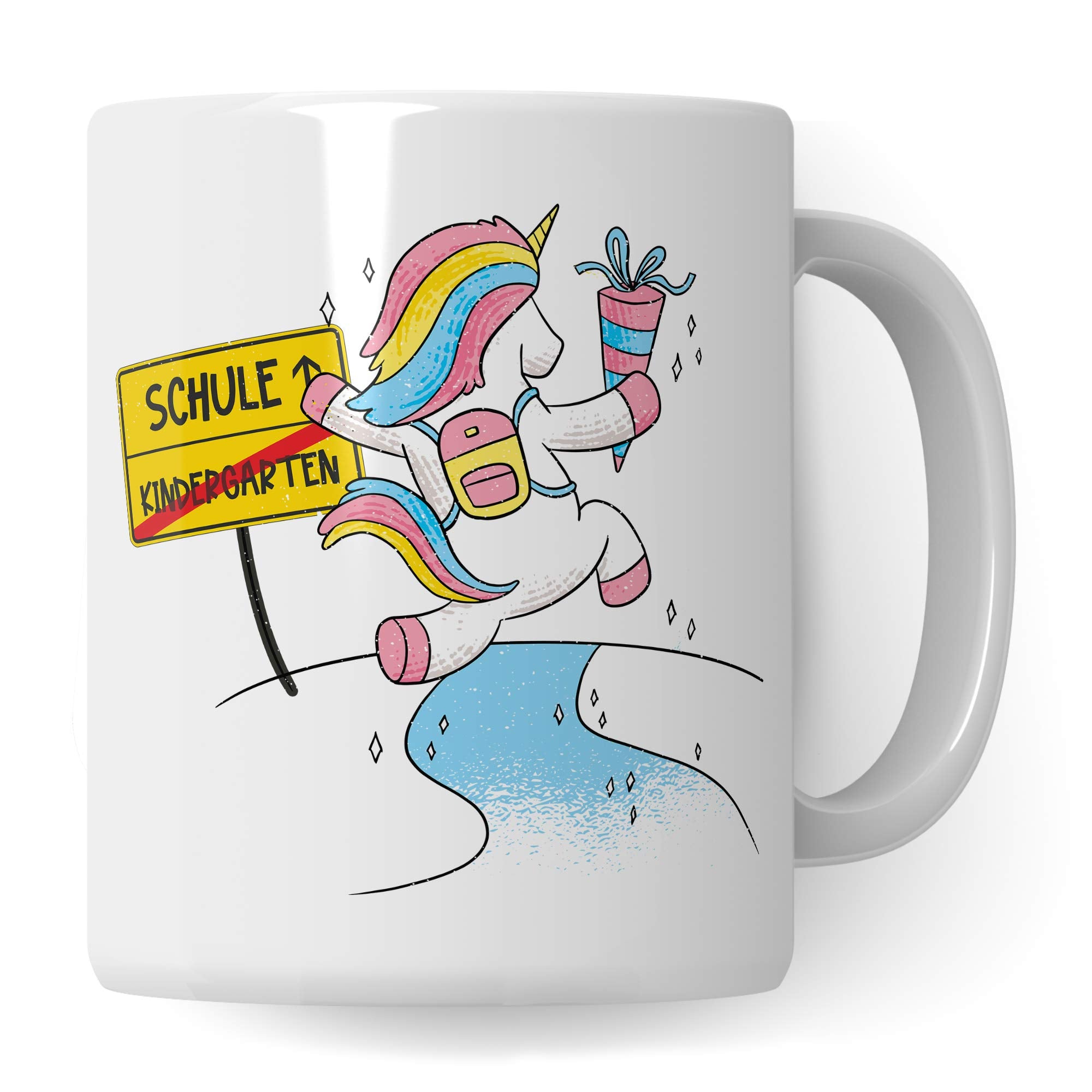 Pagma Druck Tasse Einschulung, Geschenk zur Einschulung Mädchen, Schulbeginn Schulanfang Mädchen Becher, Schulkind Mädchen, Erster Schultag Deko Teetasse Einschulungsgeschenke Einhorn