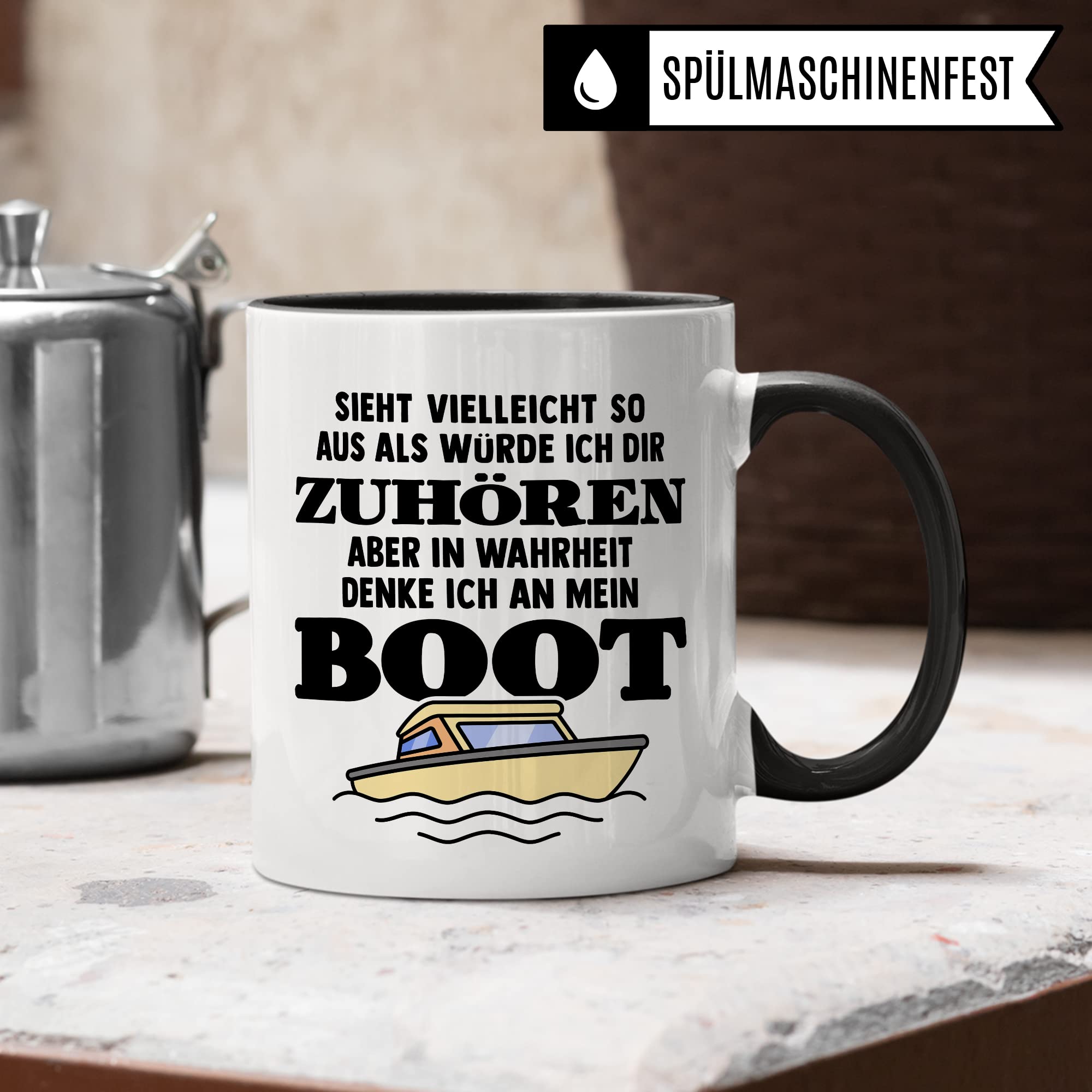 Tasse Boot, Sieht vielleicht so aus als würde ich dir zuhören aber in Wahrheit denke ich an mein Boot Kaffee-Becher Kapitän Geschenkidee Bootsliebhaber Kaffeetasse Geschenk Bootbesitzer