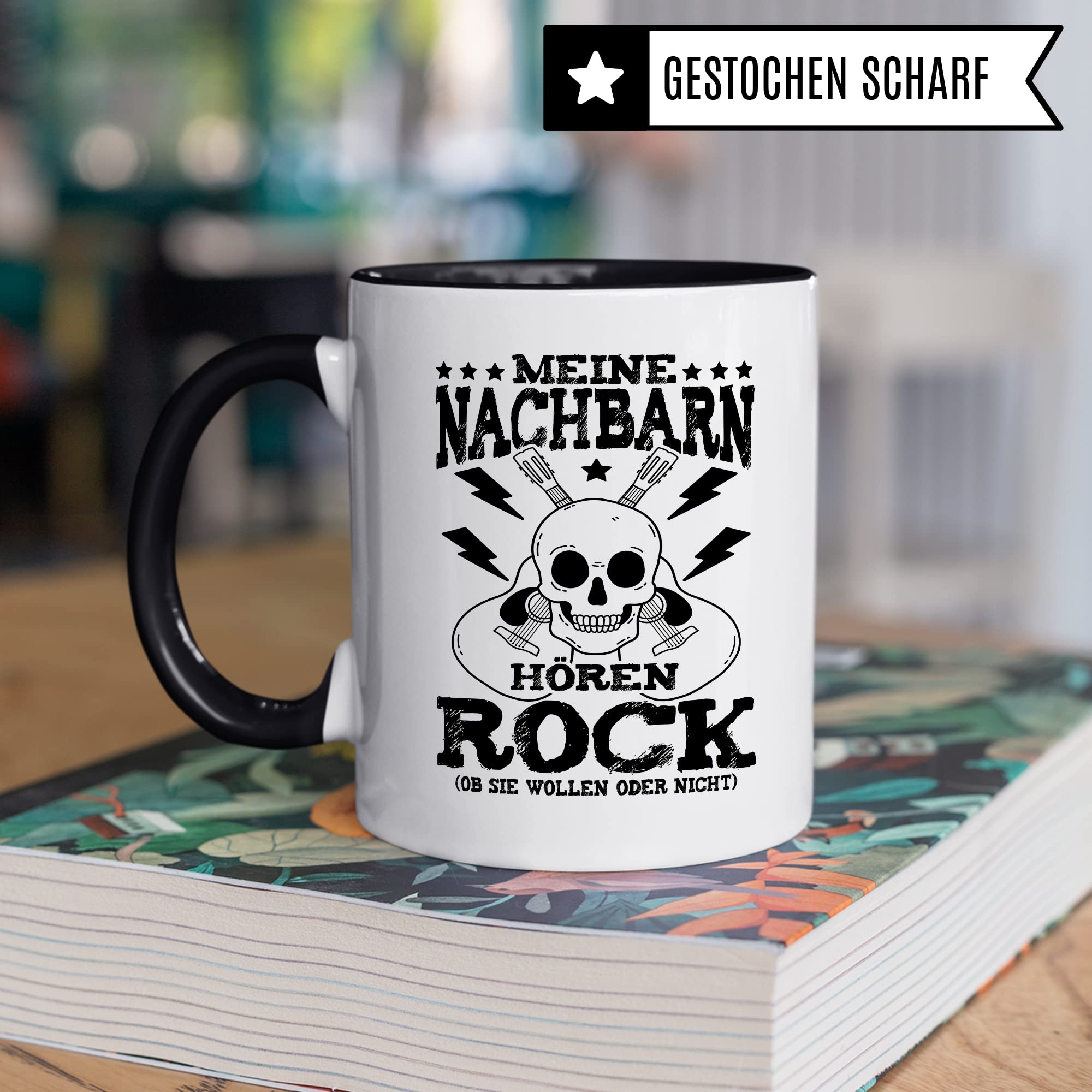 Rock Tasse Rocker Kaffeetasse Metal Fan Geschenkidee Kaffee-Becher Geschenk Spruch lustig Humor Teetasse Witz Meine Nachbarn hören Rock