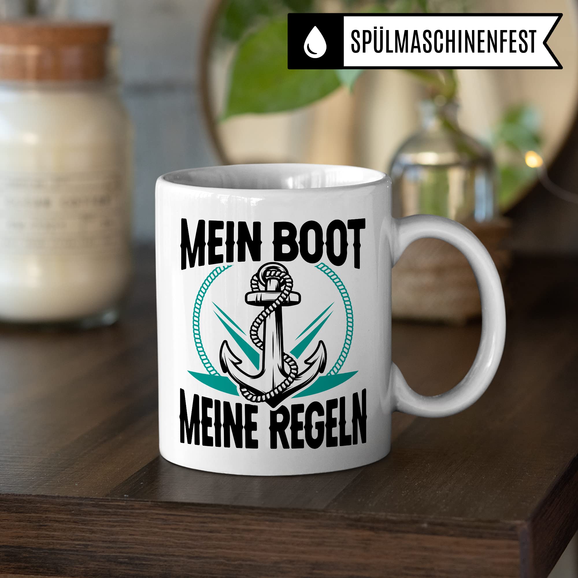 Tasse Kapitän, Mein Boot meine Regeln Geschenk Bootliebhaber Geschenkidee Bootbesitzer Kaffee-Becher Kaffeetasse mit Spruch lustig Teetasse Anker-Motiv