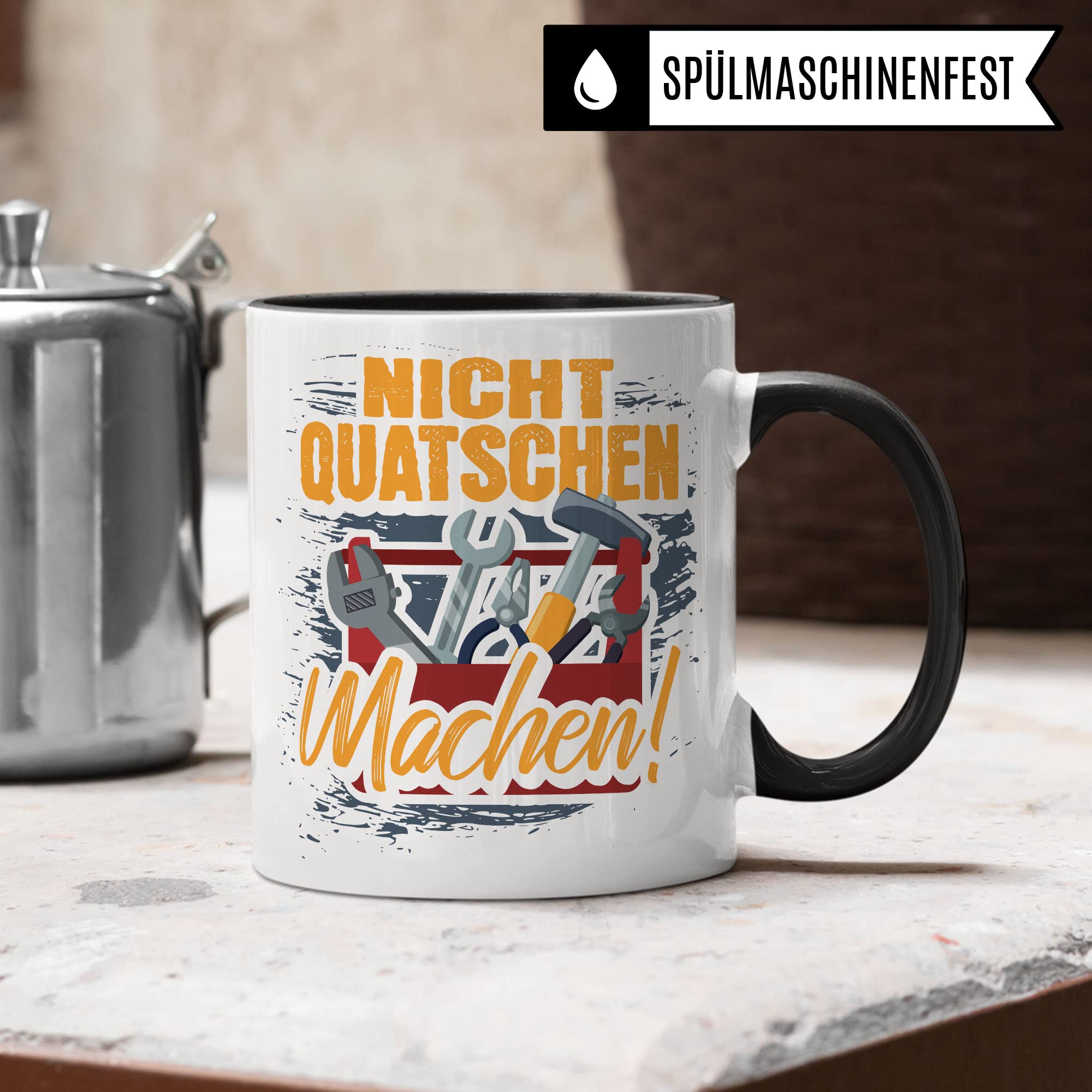 Handwerker Tasse, Werkstatt Spruch lustig, Männer Kaffeetasse Geschenkidee, Bauarbeiter Kaffeebecher, Bastler Becher, Humor Witz Geschenk für Heimwerker