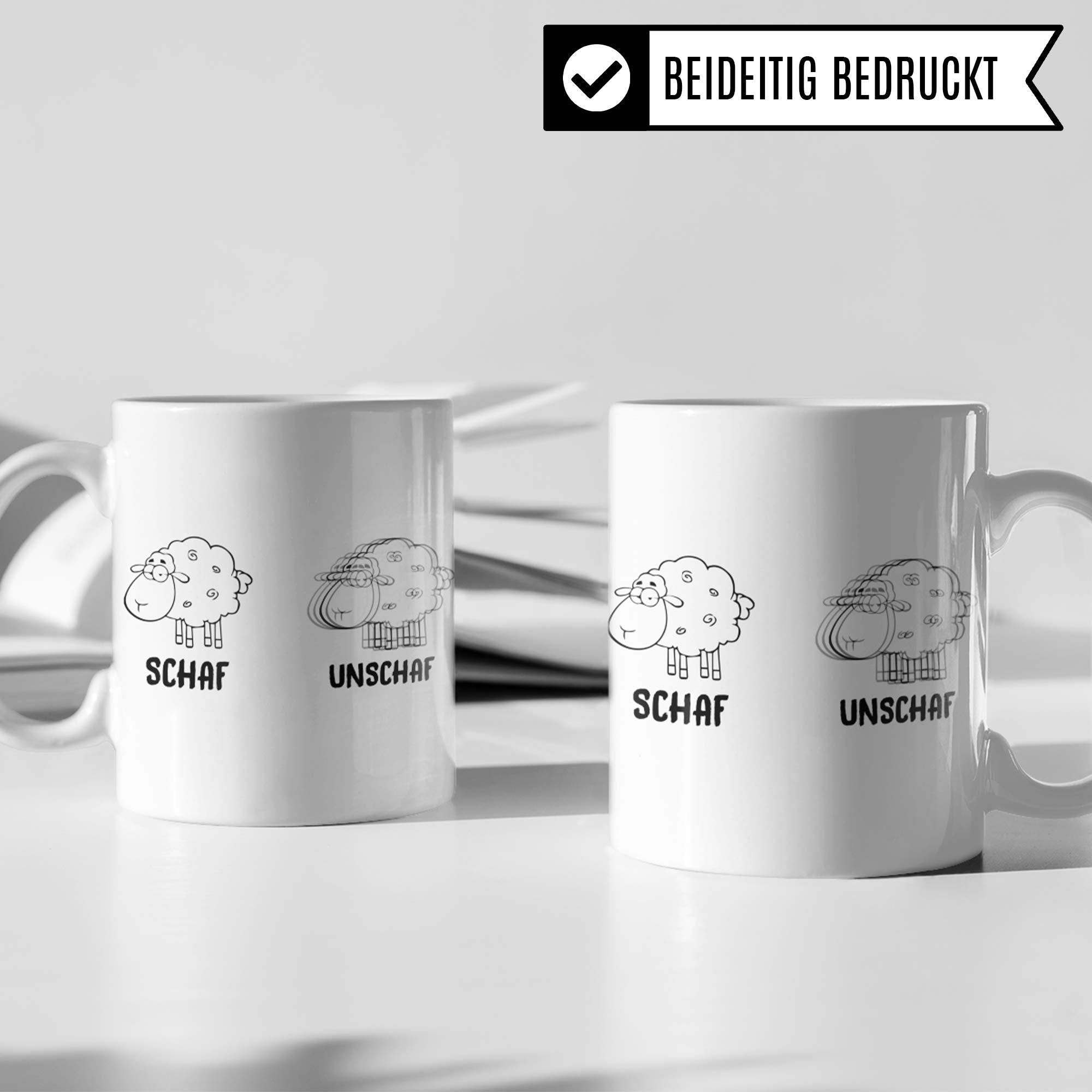 Schaf Unschaf Tasse - Witz Geschenk Becher lustig - Schafe Tiere Geschenkidee Wortwitz Kaffeetasse