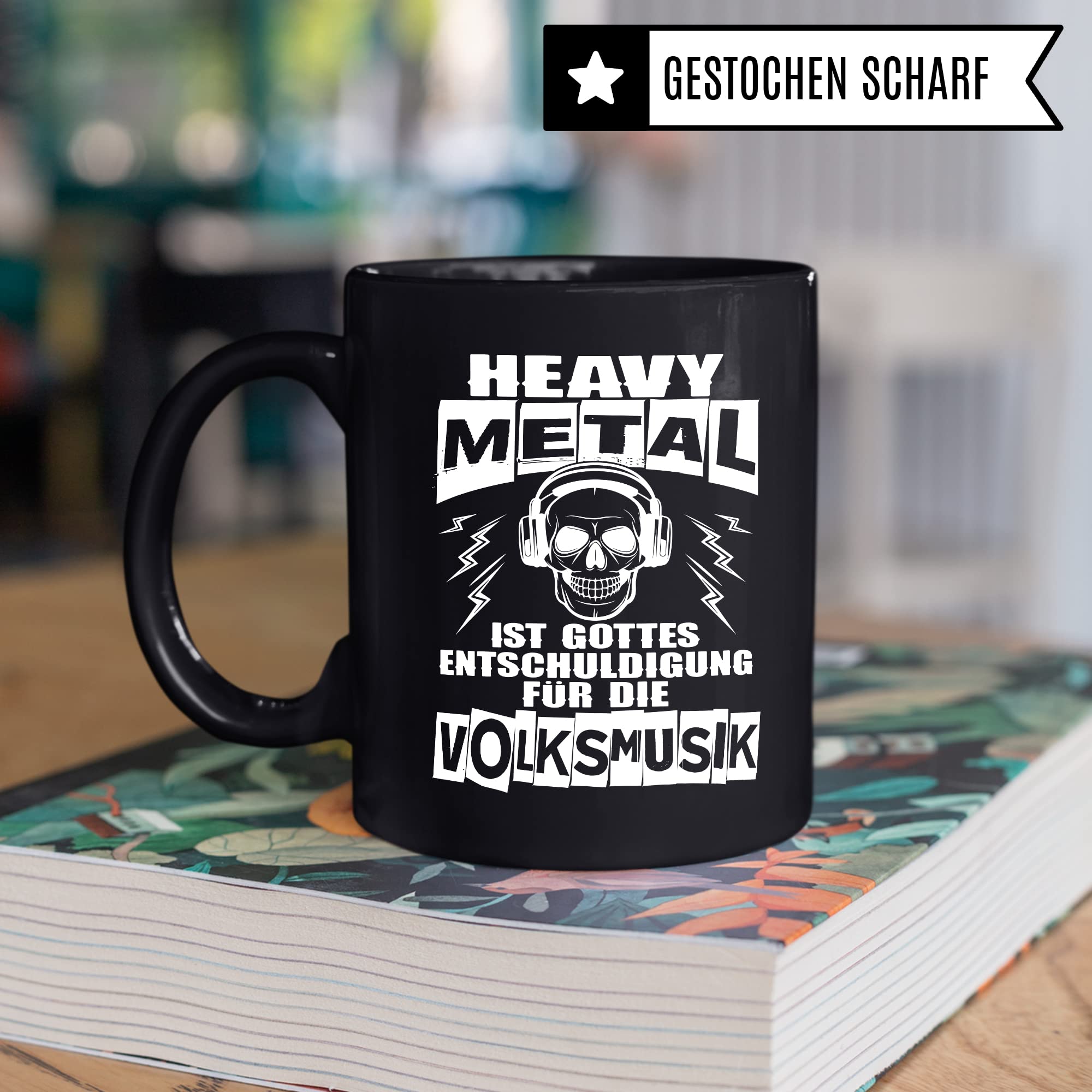 Heavy Metal Tasse Rocker Kaffeetasse Metal Fan Geschenkidee Kaffee-Becher Metalic Geschenk Spruch lustig Humor Teetasse Witz Heavy Metal ist Gottes Entschuldigung für die Volksmusik