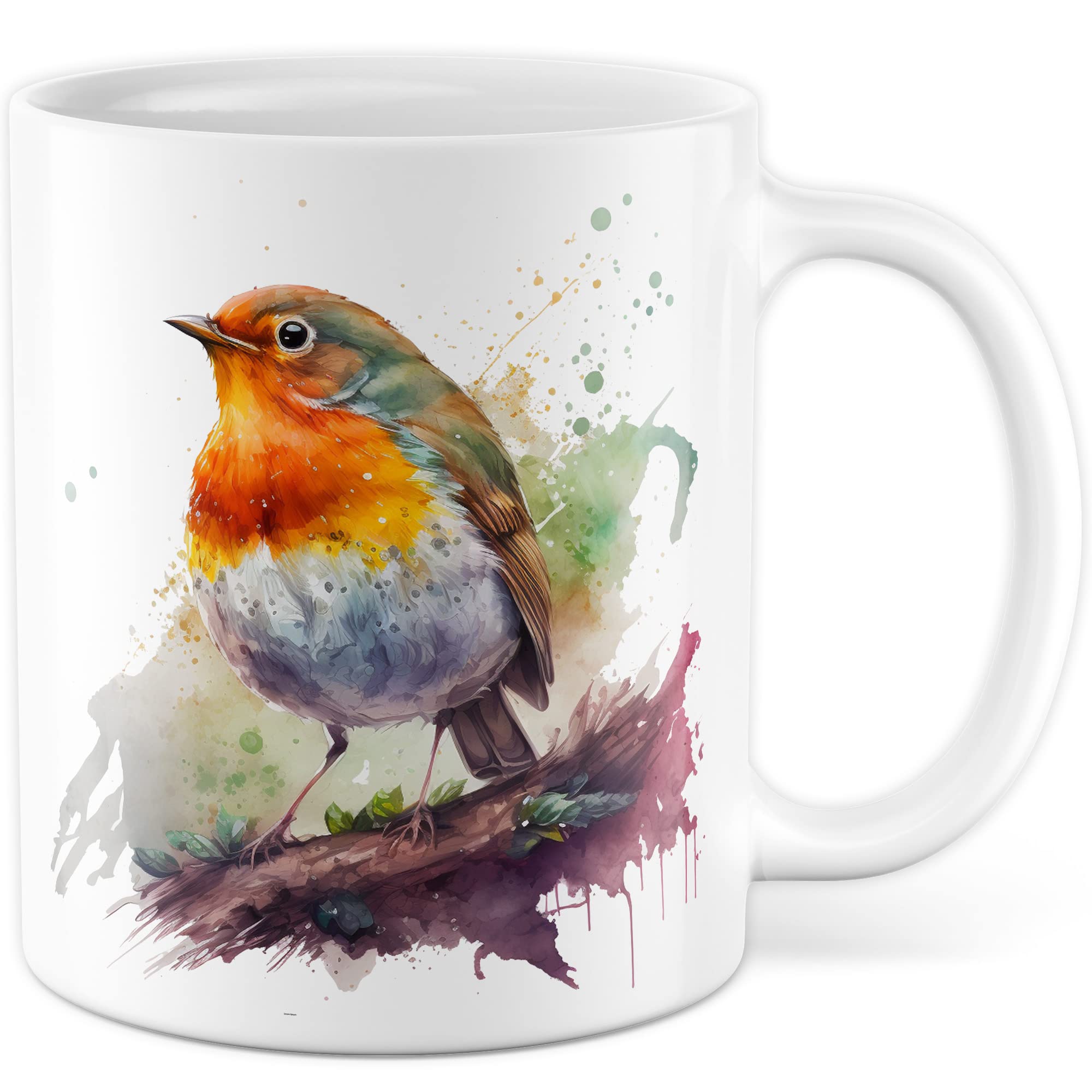 Rotkehlchen Tasse Wasserfarben Tier Geschenkidee Vogel Kaffeetasse Geschenk für Birdspotter Kaffeebecher Vögel Becher