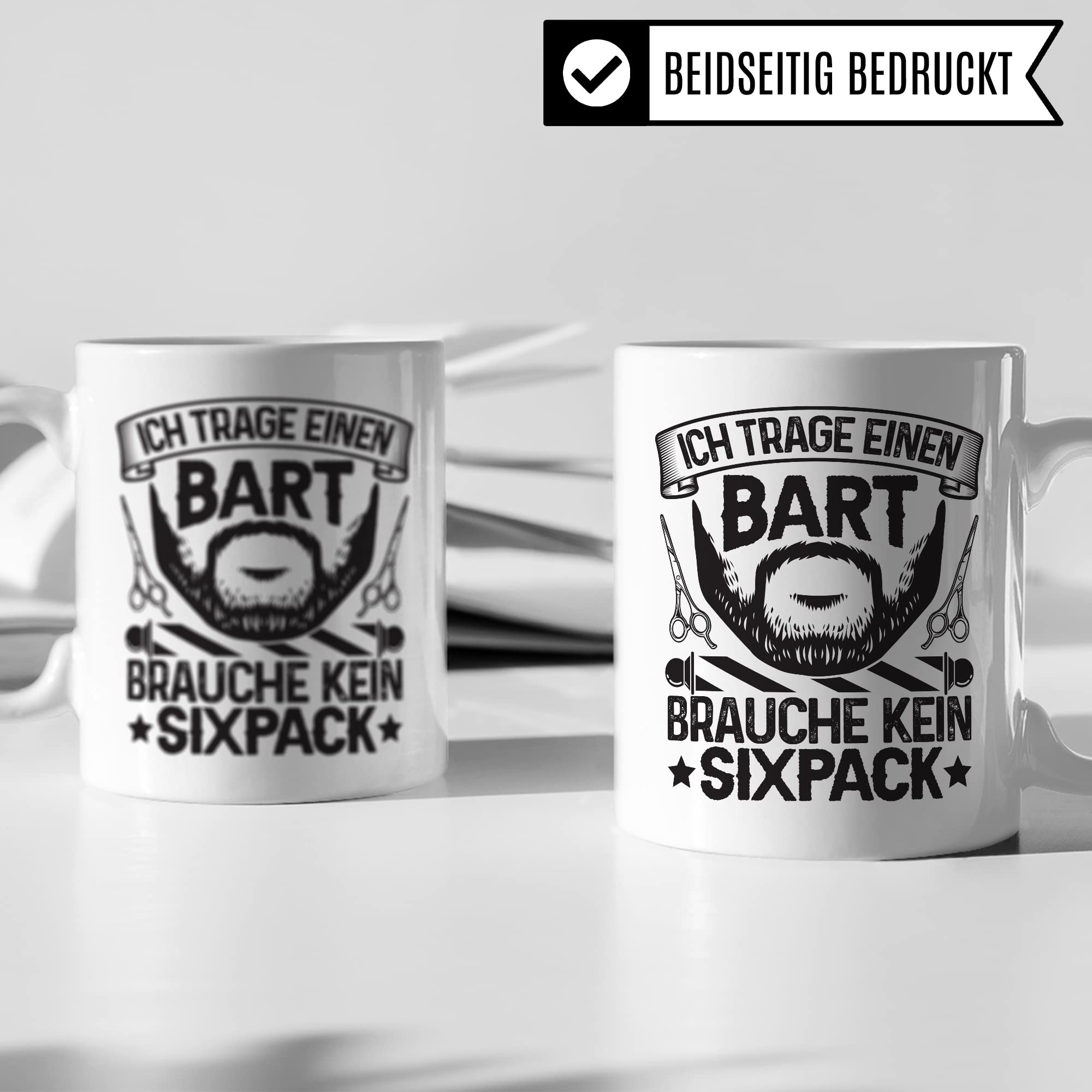 Bartträger Tasse, Ich trage einen Bart - brauche kein Sixpack, Bart Geschenkidee, lustiger Spruch Mann mit Bart, Geschenk Kollegen Freund Kumpel Kaffee-Becher