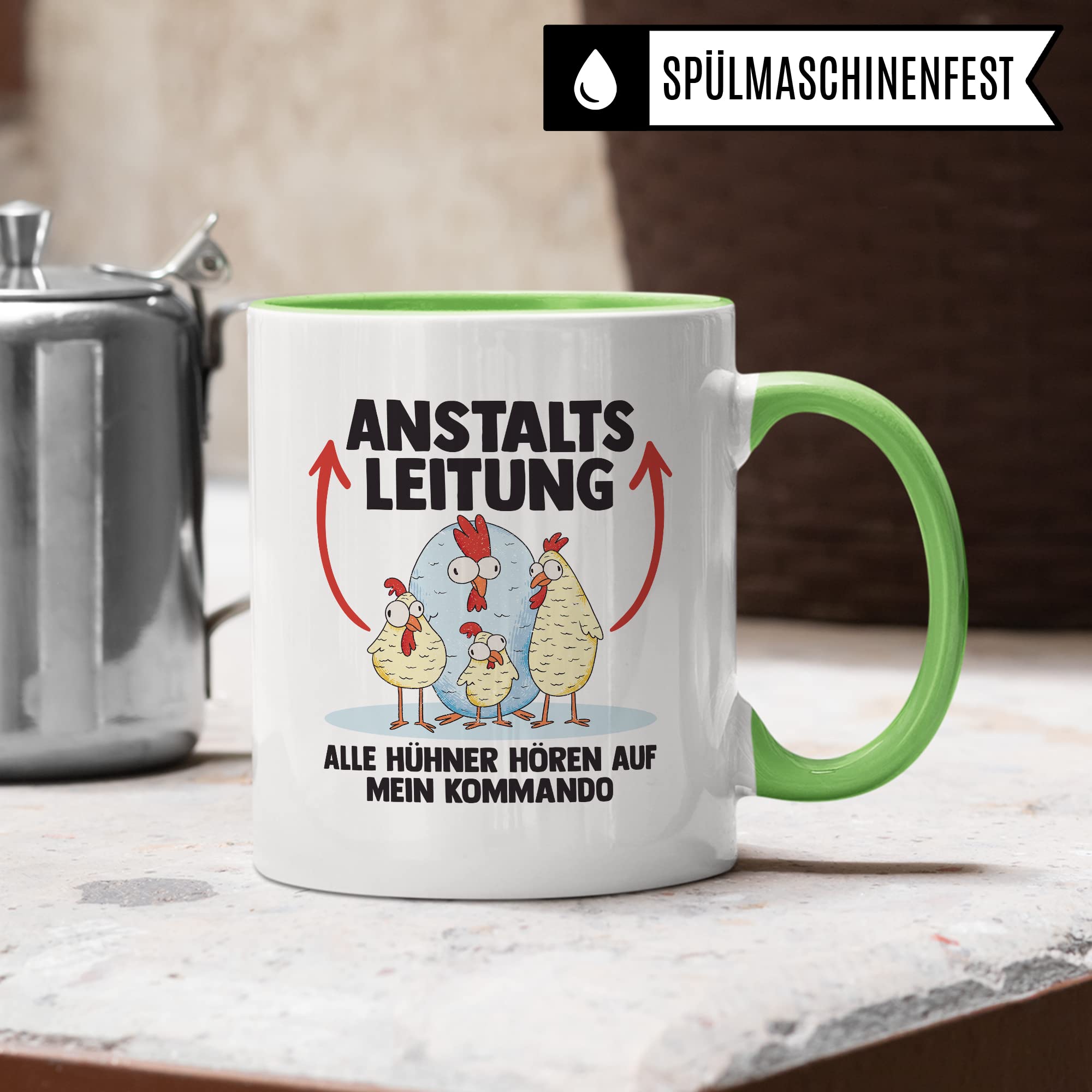 Hühner Tasse Huhn Kaffeetasse Anstaltsleitung Kaffee-Becher Hühnerhalter Geschenk Hühnerbesitzer Geschenkidee Lustig Humor Spruch