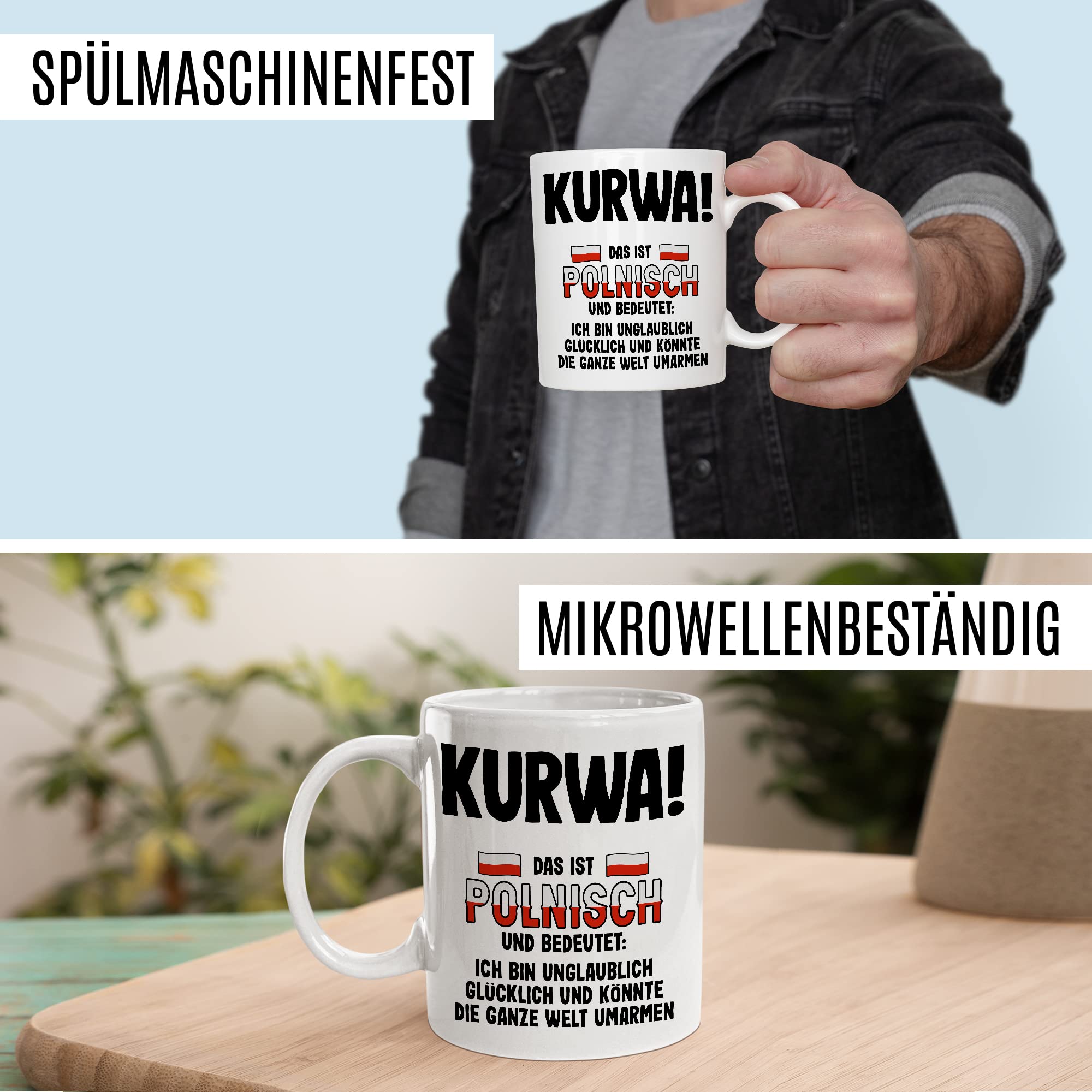 Kurwa Tasse lustige Kaffeetasse mit Spruch polnisch Kaffee-Becher Polen Witz kurwa mac Geschenkidee Pole Polin Geschenk Ostblock falsche Übersetzung Deutsch-Polnisch Sarkasmus