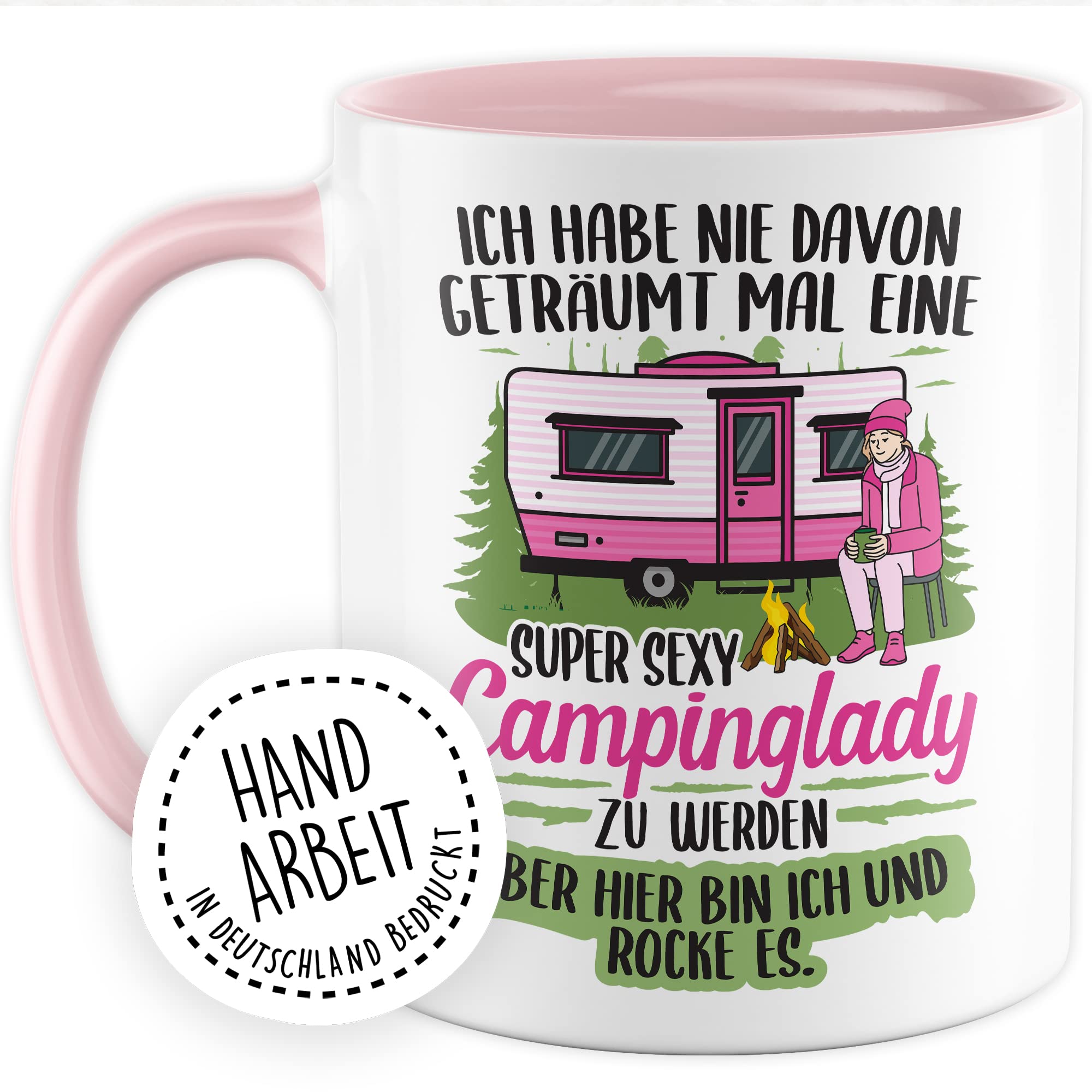 Becher Tasse Wohnmobil Wohnwagen Kaffeetasse Camping Geschenk Camperin Kaffee-Becher Geschenkidee Outdoorfans Zelten Abenteuer Reisen Spruch Humor Witz sexy Campinglady