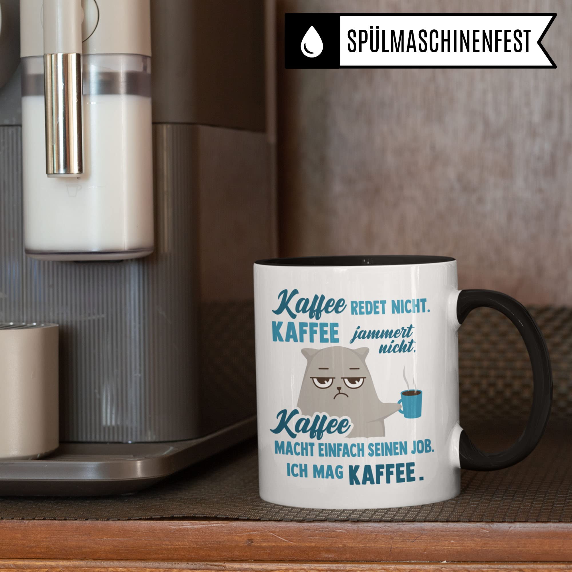 Tasse mit Spruch lustig: Kaffee redet nicht Kaffee macht einfach seinen Job, Kollege Kollegin Frauen Männer Geschenk Kaffee-Becher Büro, Kaffeetasse Humor Witz Sarkasmus Geschenkidee