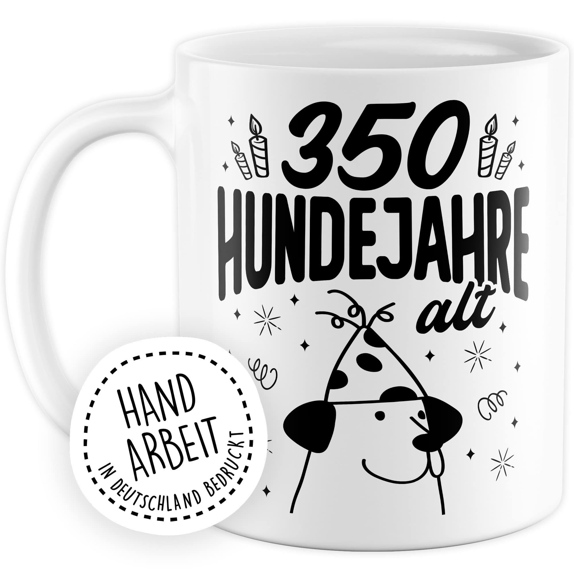 Tasse 50. Geburtstag, 350 Hundejahre alt Geschenk Geschenkidee Kaffeetasse mit Spruch lustig Kaffee-Becher Hundebesitzer Hundehalter Hundejahre Herrchen Frauchen Teetasse Witztasse