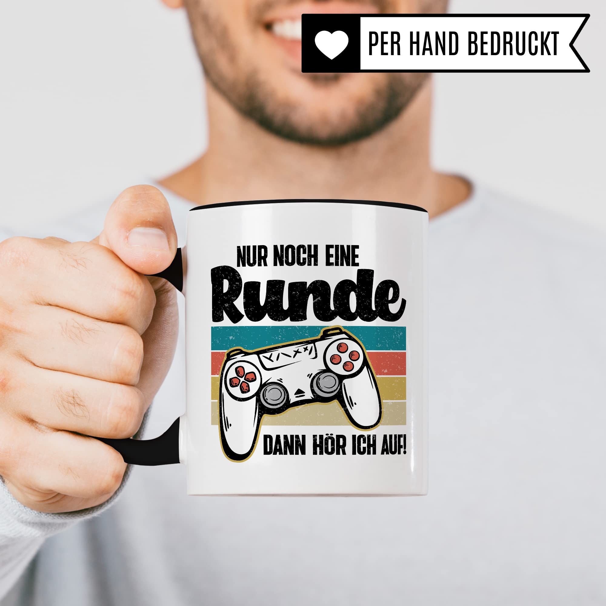 Tasse Gamer, Nur noch eine Runde - dann hör ich auf! Geschenkidee für Computerspieler, Gaming-Fans und Zocker Kaffee-Becher Nerd Gaming Kaffeetasse mit Spruch lustig Geschenk