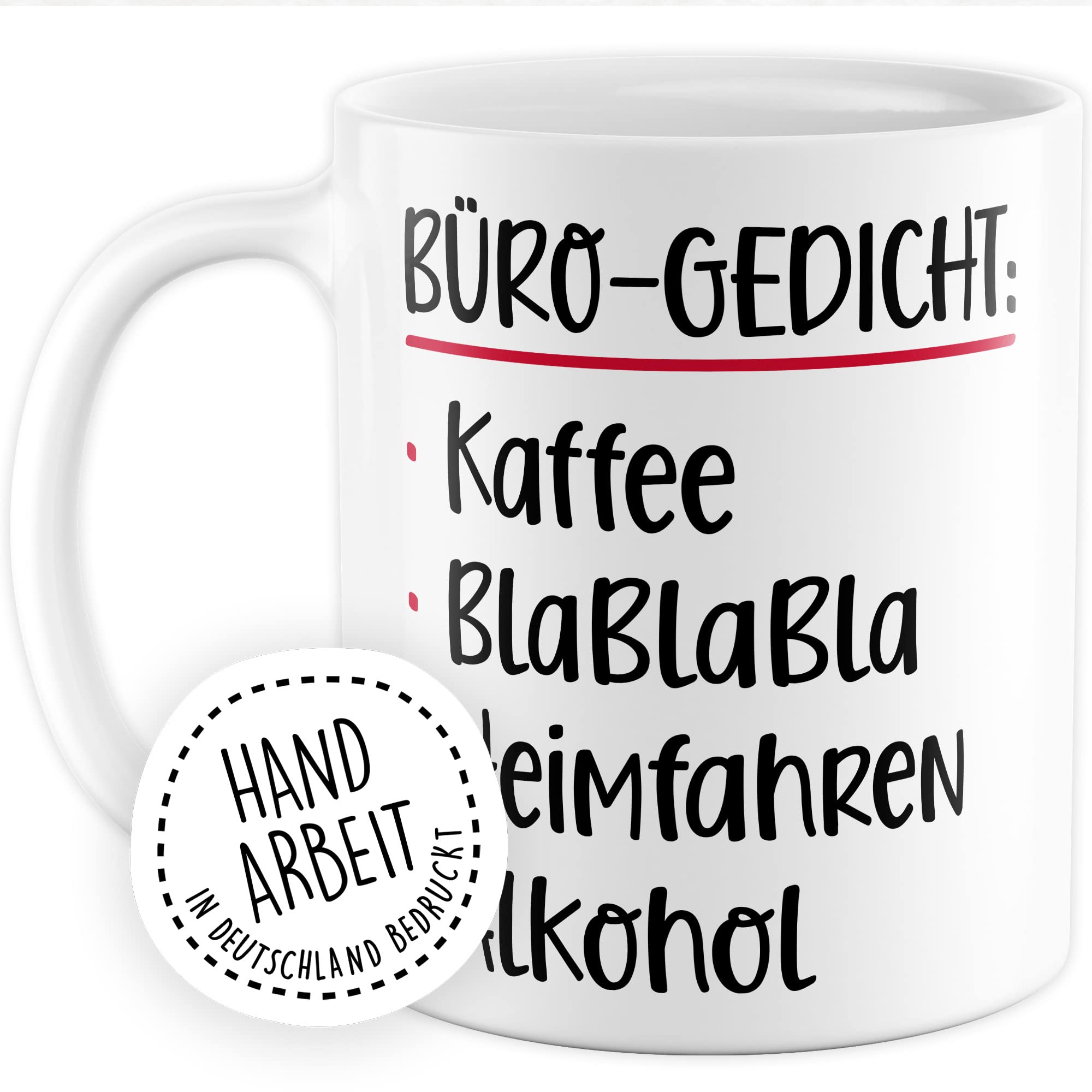 Büro Gedicht Tasse lustig Kaffee Alkohol Spruch Kaffeetasse Kollege Geschenk Kaffee-Becher Kollegin Geschenkidee Humor