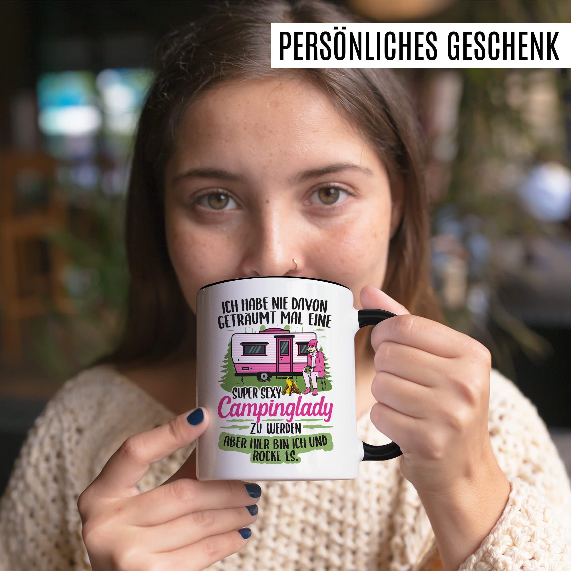 Becher Tasse Wohnmobil Wohnwagen Kaffeetasse Camping Geschenk Camperin Kaffee-Becher Geschenkidee Outdoorfans Zelten Abenteuer Reisen Spruch Humor Witz sexy Campinglady