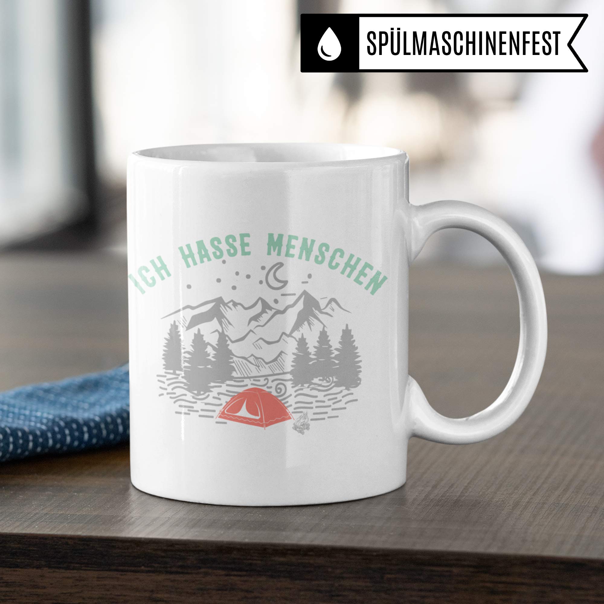 Pagma Druck Wandern Tasse, Berg Geschenk: Ich Hasse Menschen, Kaffeetasse Wanderung Bergsteigen Campen Zelten Zelt Spruch, Berge Gebirge Alpen Becher, Mountains Kaffeebecher Wanderer Bergsteiger