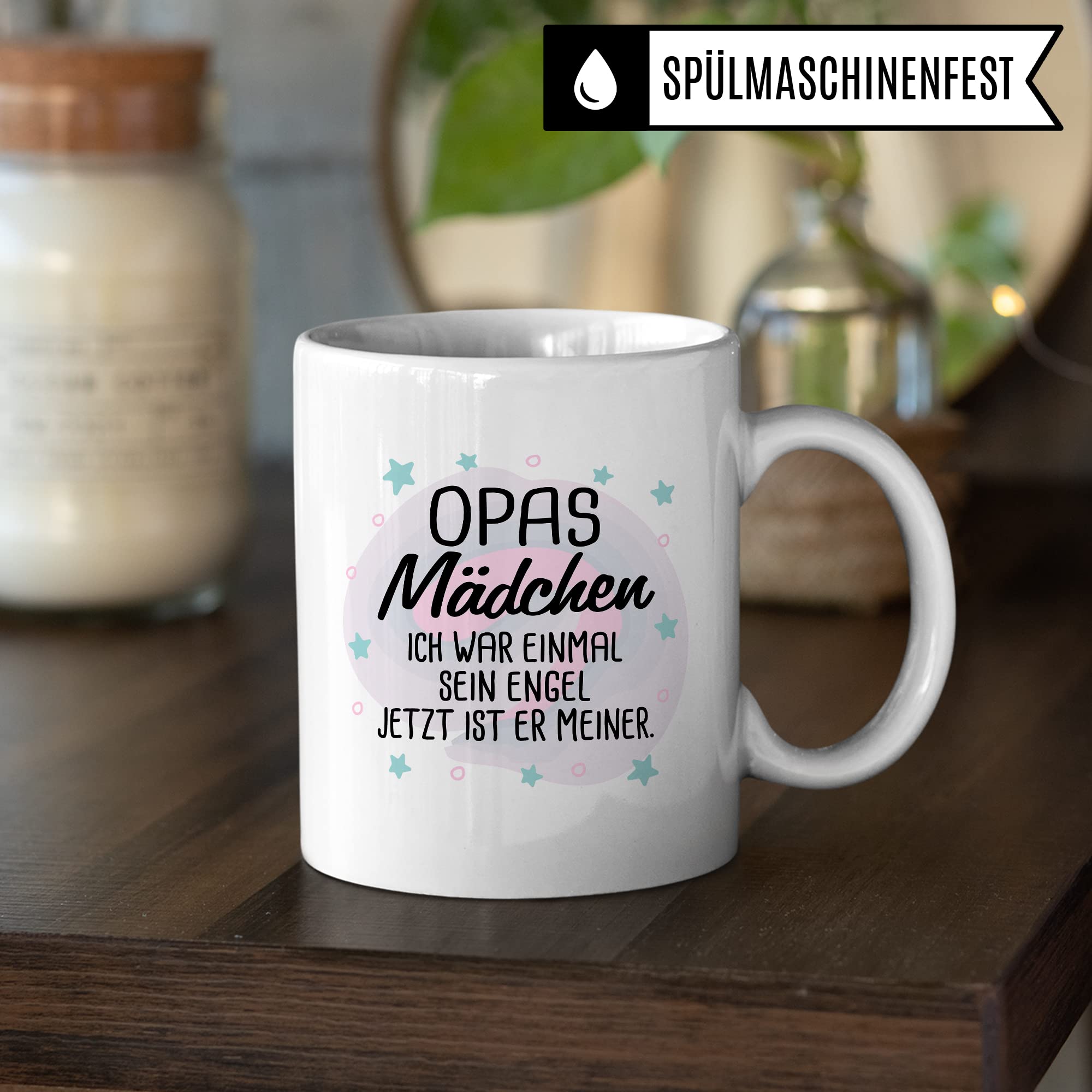 Tasse Opas Mädchen Geschenk, Opas Mädchen - Ich war einmal sein Engel - Jetzt ist er meiner Geschenkidee Enkelin Tod Großvater Trauer Kaffeetasse mit Spruch Kaffee-Becher