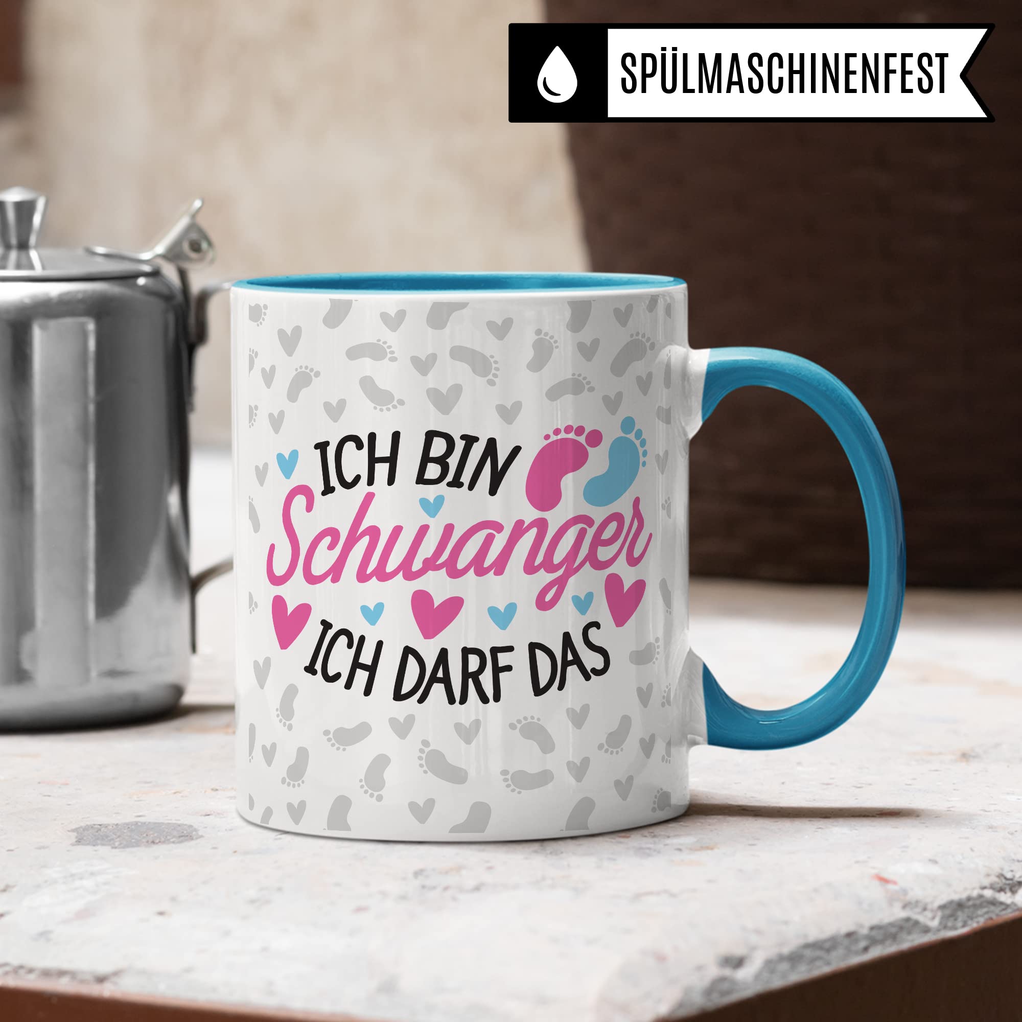 Schwangerschaft Tasse - Ich bin Schwanger Ich darf das - Geschenk für Schwangere schöner Spruch Geschenkidee werdende Mutter Kaffee-Becher