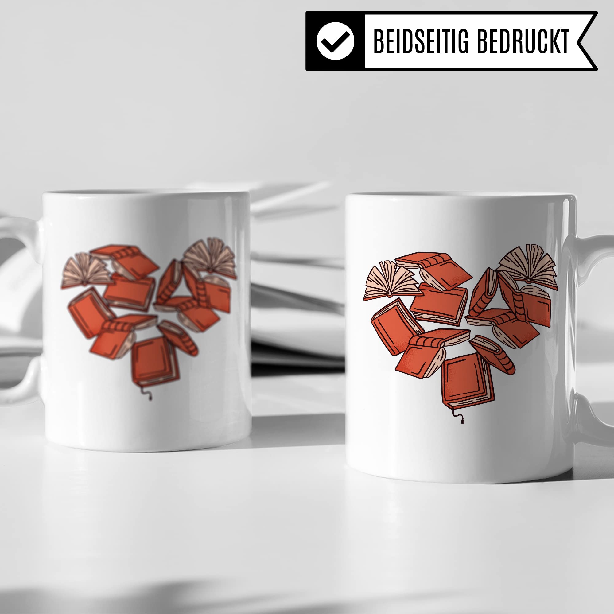 Tasse Herz Buch Motiv Kaffeetasse Leseratte Kaffee-Becher Bücherwurm Teetasse Geschenk Bücherliebe Geschenkidee Bücherliebe