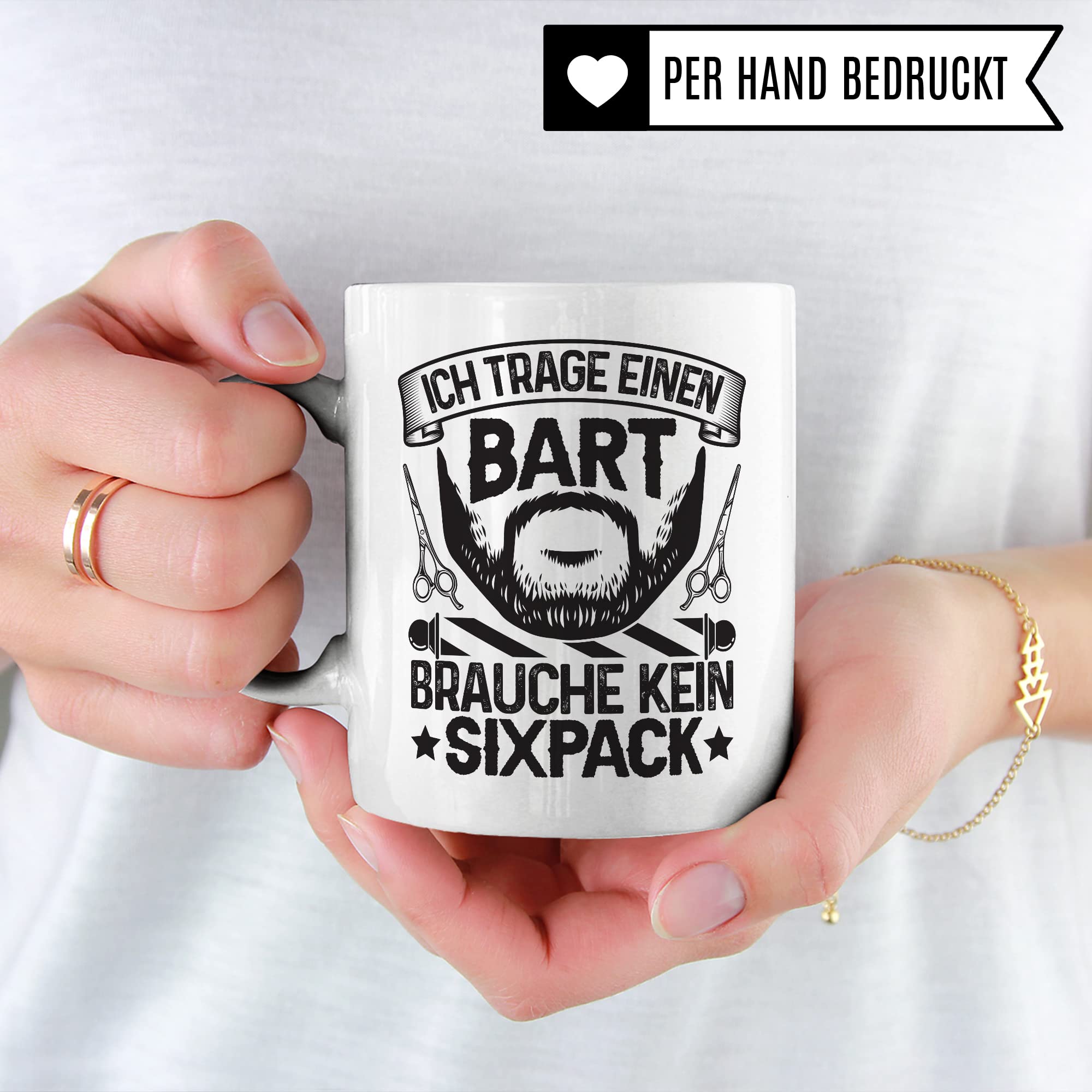 Bartträger Tasse, Ich trage einen Bart - brauche kein Sixpack, Bart Geschenkidee, lustiger Spruch Mann mit Bart, Geschenk Kollegen Freund Kumpel Kaffee-Becher