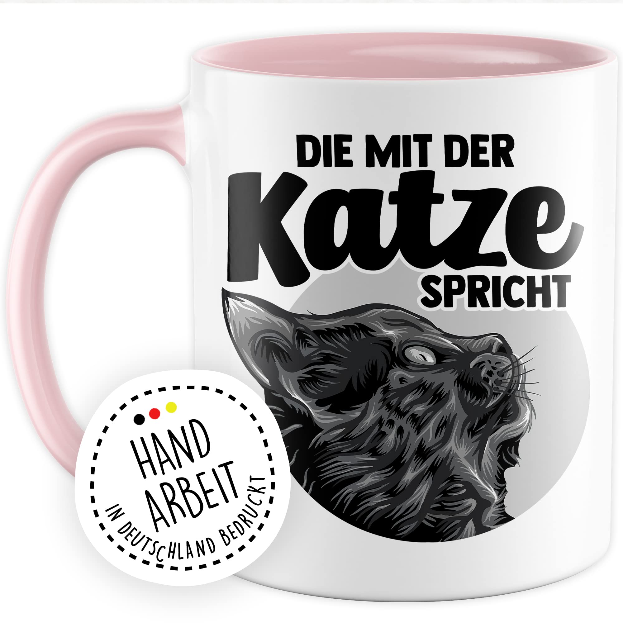 Tasse Katze Geschenk, Die mit der Katze spricht Geschenkidee Kaffeetasse mit Spruch lustig Kaffee-Becher Katzen Katzen-Liebhaber Teetasse Katzen-Motiv