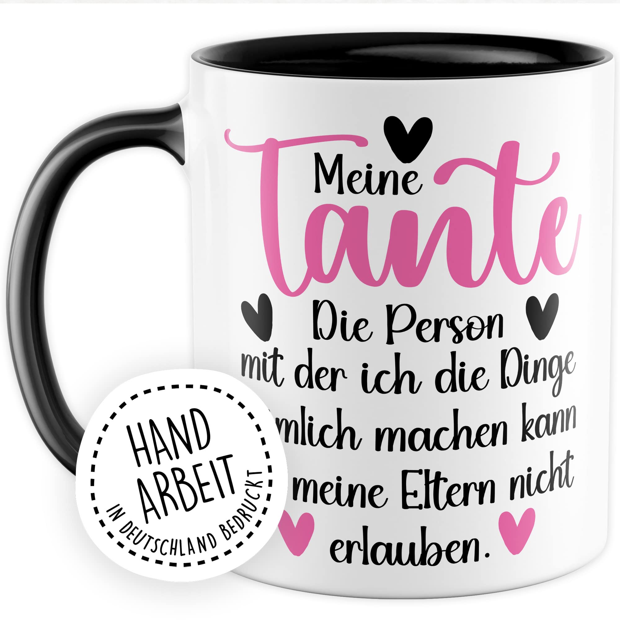 Tante Tasse Geschenk Patentante Kaffeetasse lustig Geschenkidee Familie Kaffee-Becher Nichte Neffe Humor Heimlich Dinge die meine Eltern nicht erlauben Spruch