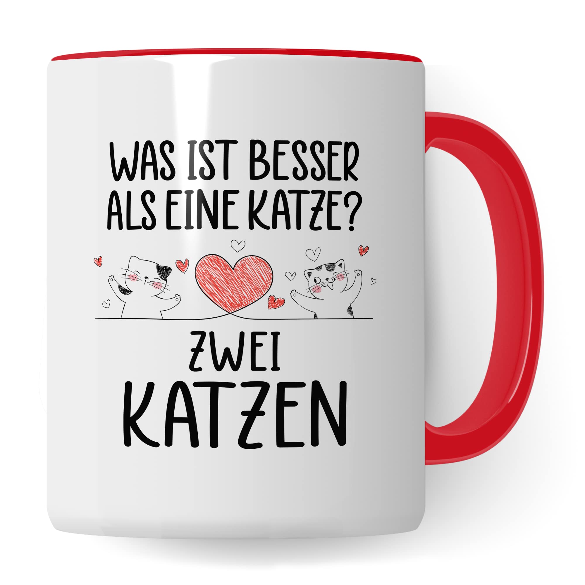 Katzen Tasse Kaffeetasse Humor Kaffee-Becher mit Spruch Katze Witz Katzenmama Geschenk Geschenkidee für Katzenliebhaber Kaffee und Katzen Kaffeeliebhaber Tasse fürs Büro Zwei Katzen