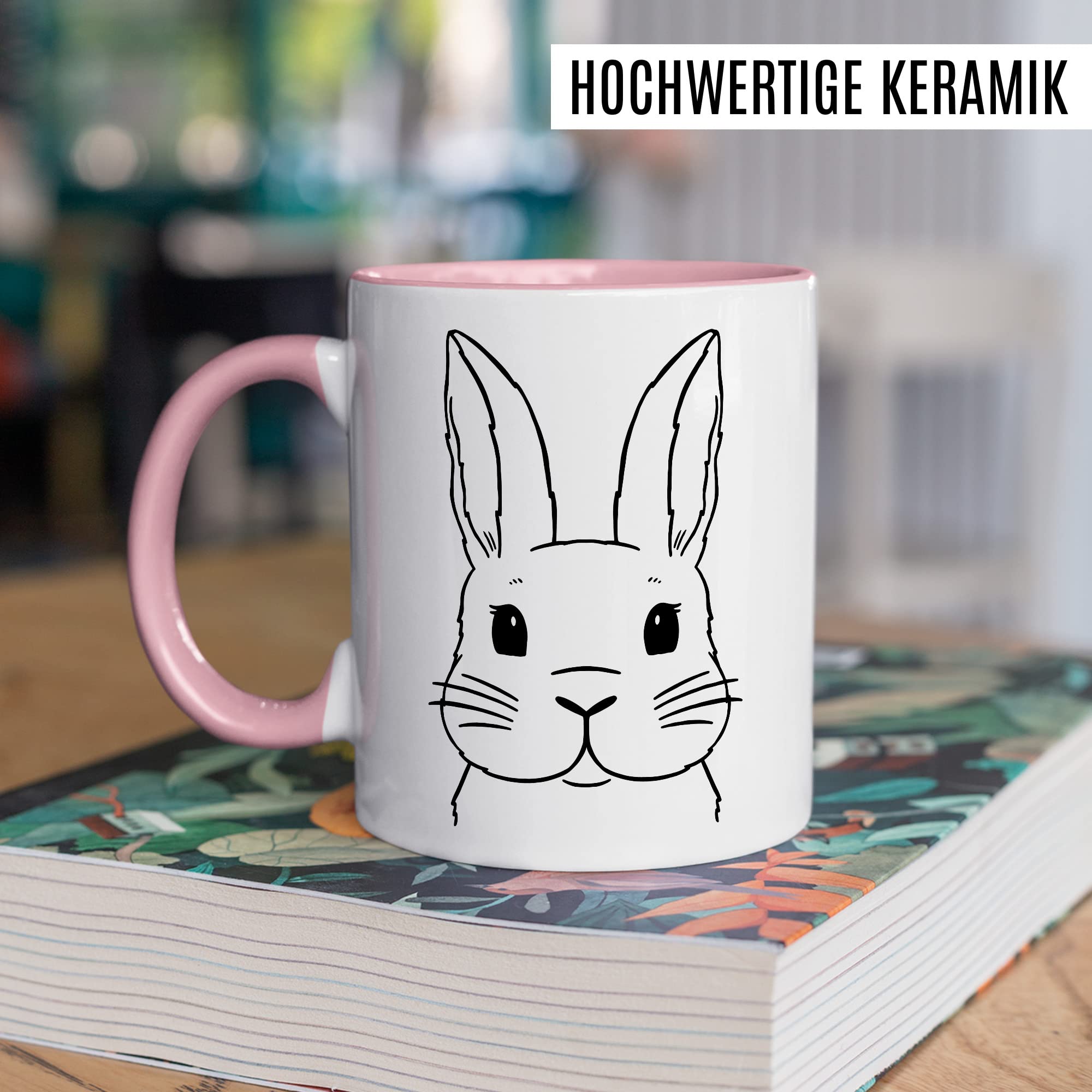 Kaninchen Tasse Hasen Bild süße Kaffeetasse mit Tier Motiv Karnickel Kaffee-Becher Häschen Humor Geschenk Spruch Teetasse Haustier Hase Langohr Halter cute Kaninchen Zeichnung