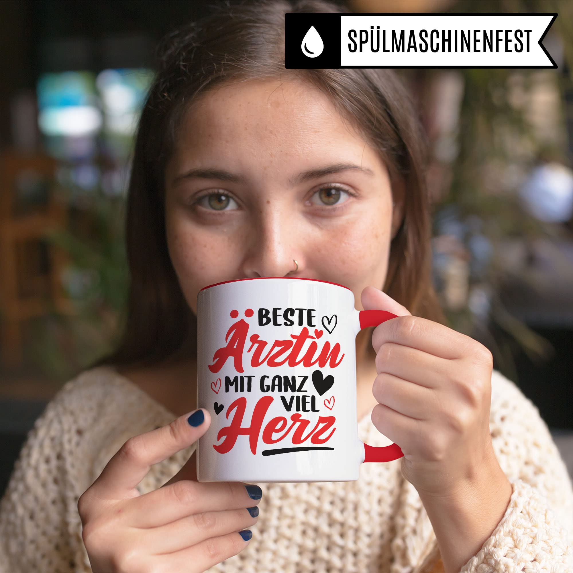 Ärztin Tasse, Beste Ärztin mit ganz viel Herz, Ärztin Geschenk Dankeschön Promotion Tasse schöner Spruch schönes Motiv Kaffeetasse Arzt Beruf, Geschenk für die besten Ärztin