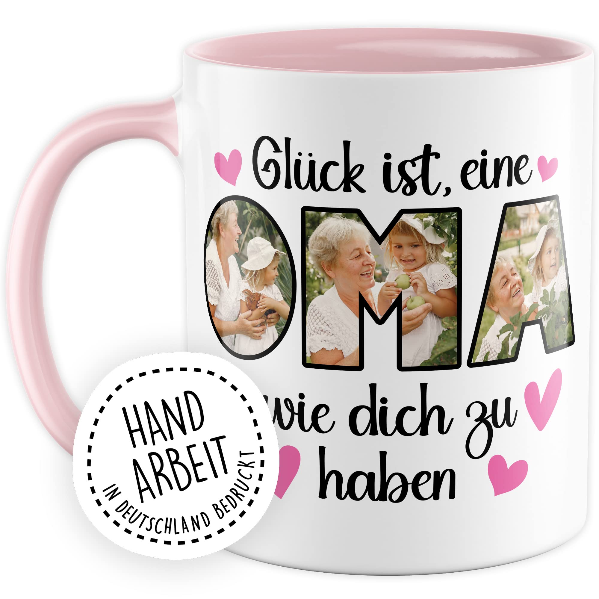 Oma Tasse personalisliert mit Bild, Glück ist eine Oma wie dich zu haben, Geschenk personalisierbar Großmutter Spruch Enkelkinder Geschenkidee Enkel Kaffeetasse