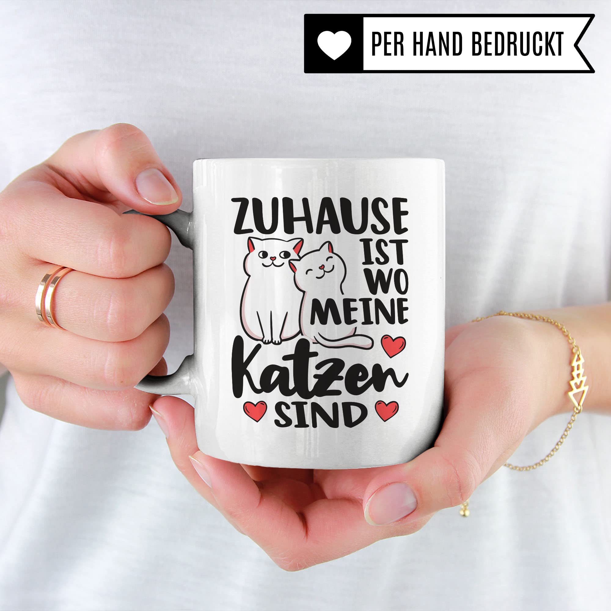 Tasse Katzen-Motiv, Zuhause ist wo meine Katzen sind Spruch, Süßes Geschenk Katzenliebhaber Katzen-Motiv, Geschenkidee Kollegen Freund Freundin, lustige Katze Kater Katzenfreund Büro-Tasse