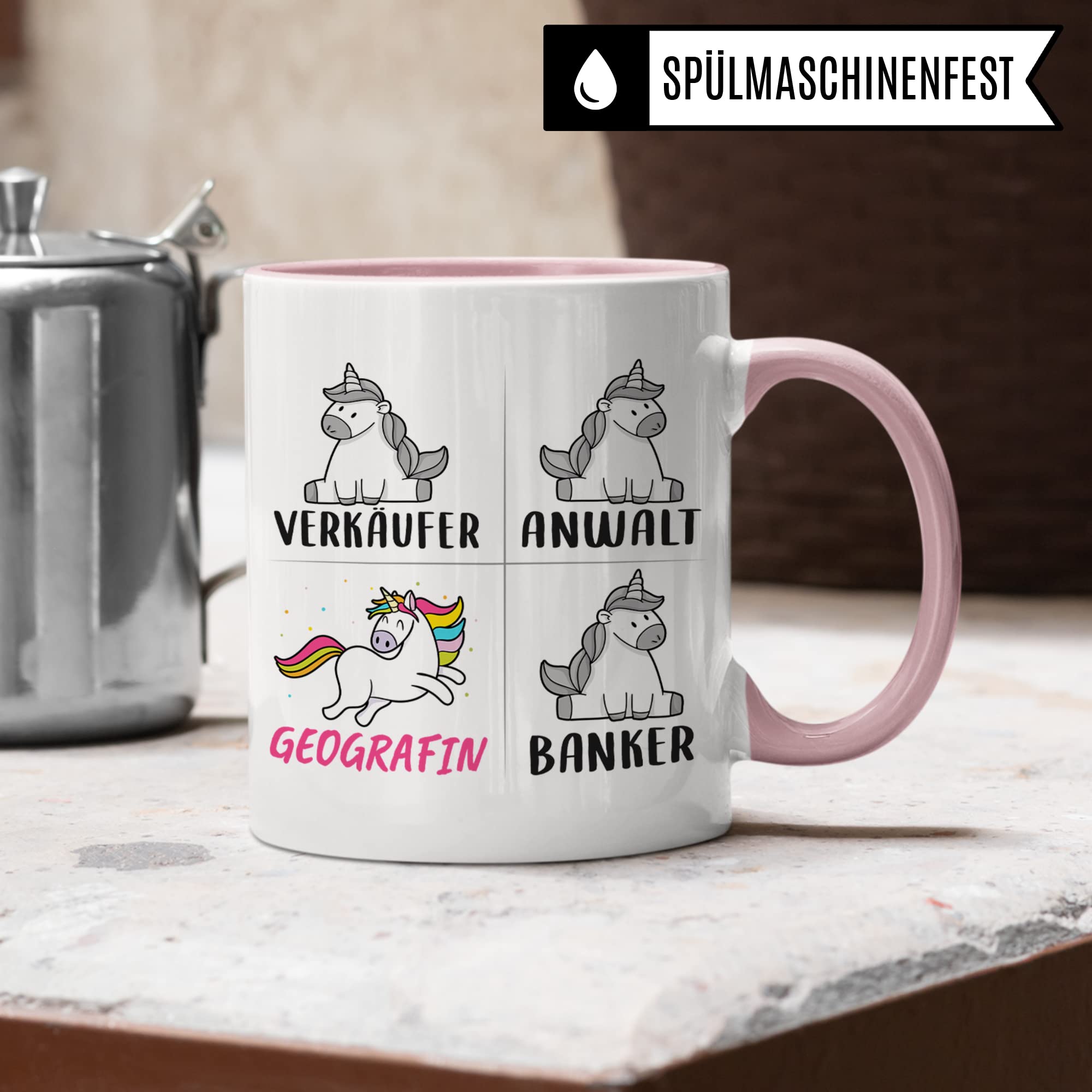 Tasse Geografin lustig, Geografin Geschenk, Spruch Geografie Kaffeebecher Geschenkidee, Kaffeetasse Beruf Erdkunde Geographin Einhorn Frauen Teetasse Geographie Becher