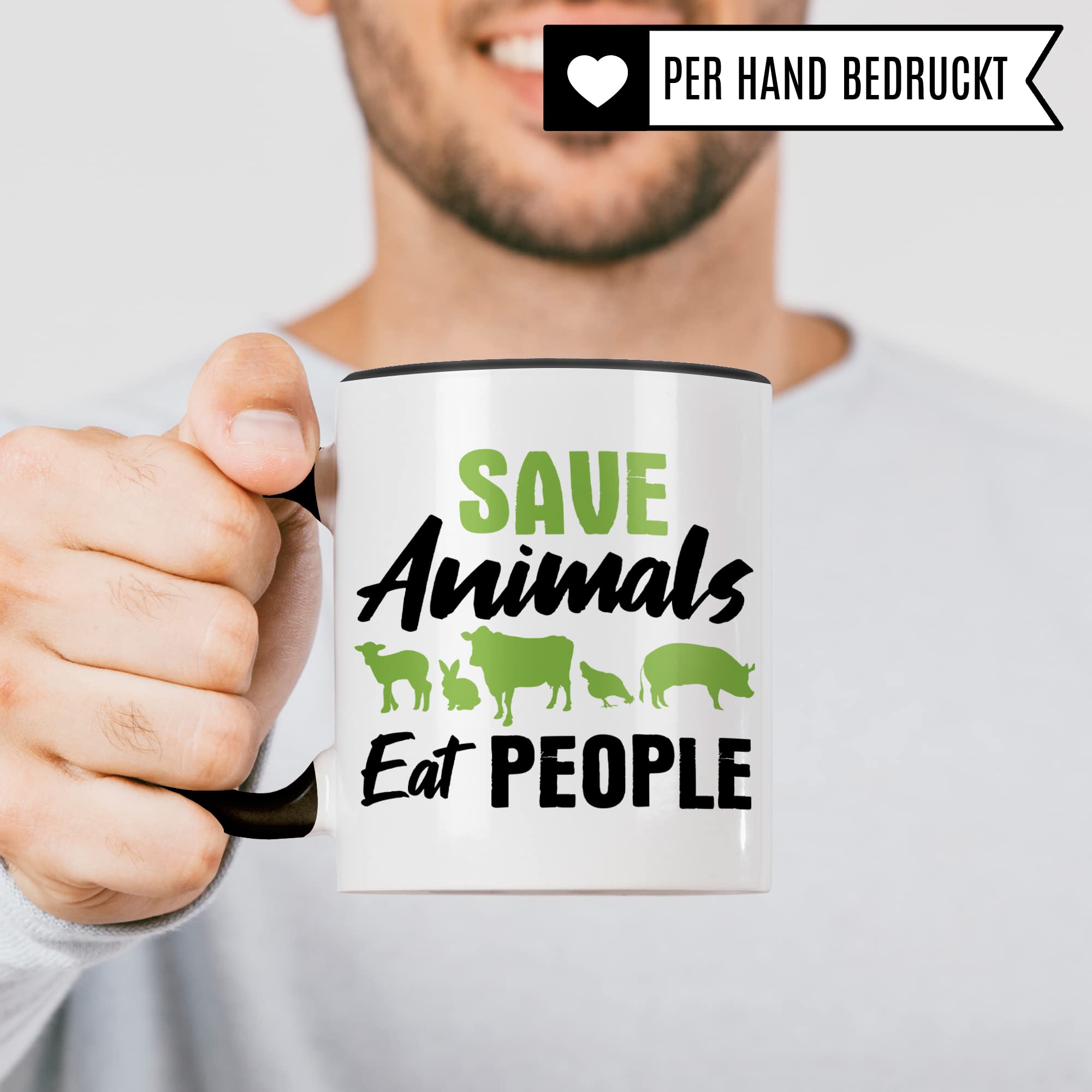 Tasse Vegan Spruch, Geschenk für Veganer & Veganerin Kaffeetasse Motiv, Kaffeebecher Veganismus vegane Ernährung, Save Animals Eat People Witz Geschenkidee Becher