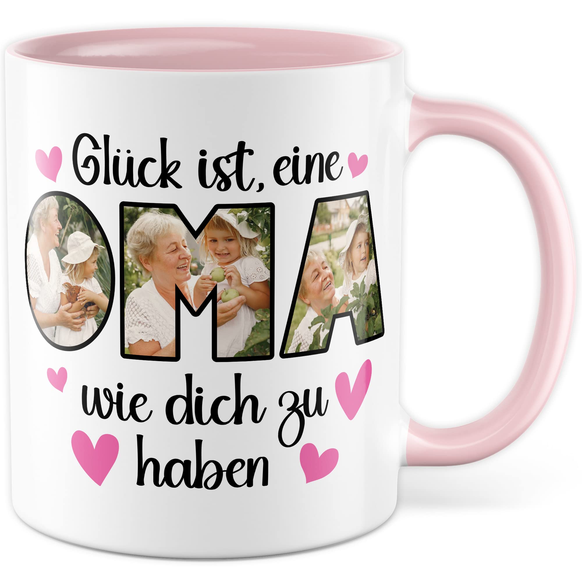 Oma Tasse personalisliert mit Bild, Glück ist eine Oma wie dich zu haben, Geschenk personalisierbar Großmutter Spruch Enkelkinder Geschenkidee Enkel Kaffeetasse