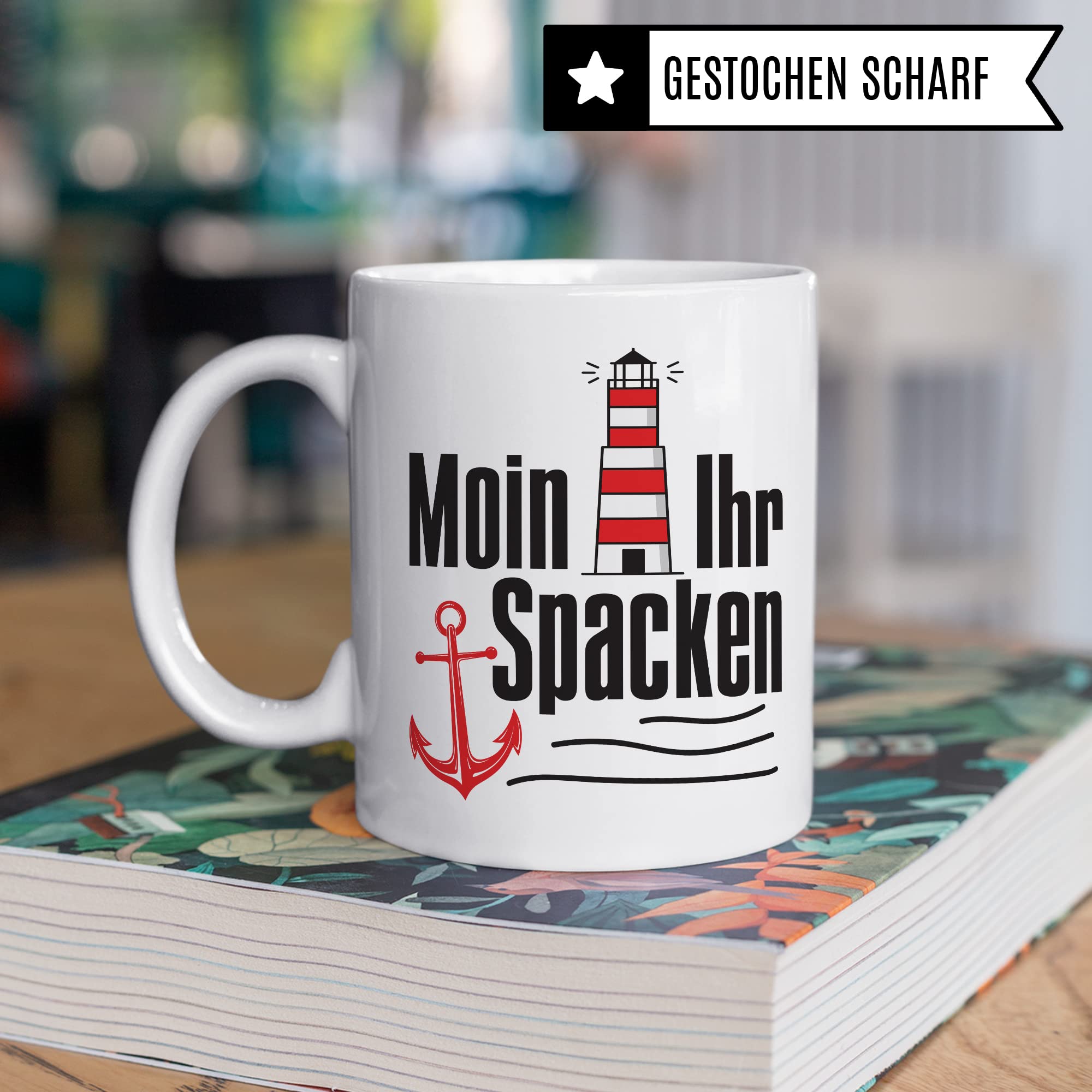 Moin ihr Spacken Tasse Kaffee-Tasse Geschenkidee für Norddeutsche Norddeutschland Meer Nordsee Ostsee Kaffeebecher