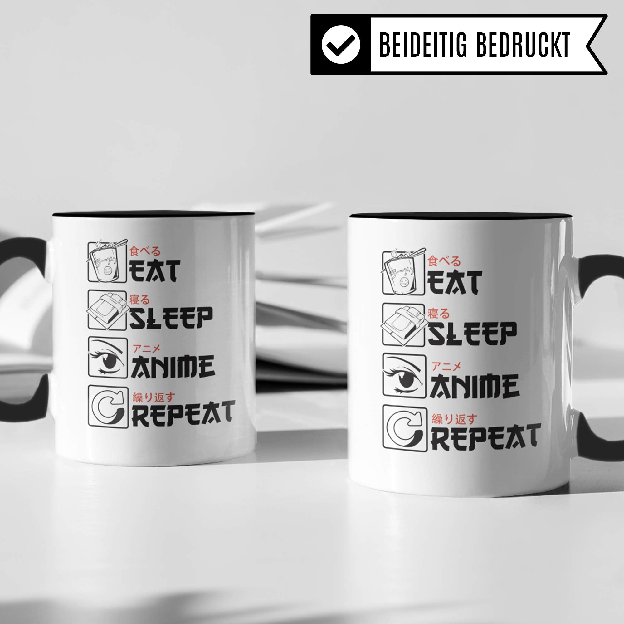 Eat Sleep Anime Repeat - Anime Tasse Geschenk - Spruch Becher Otaku Geschenkidee - Baka Kaffeetasse Japan Manga