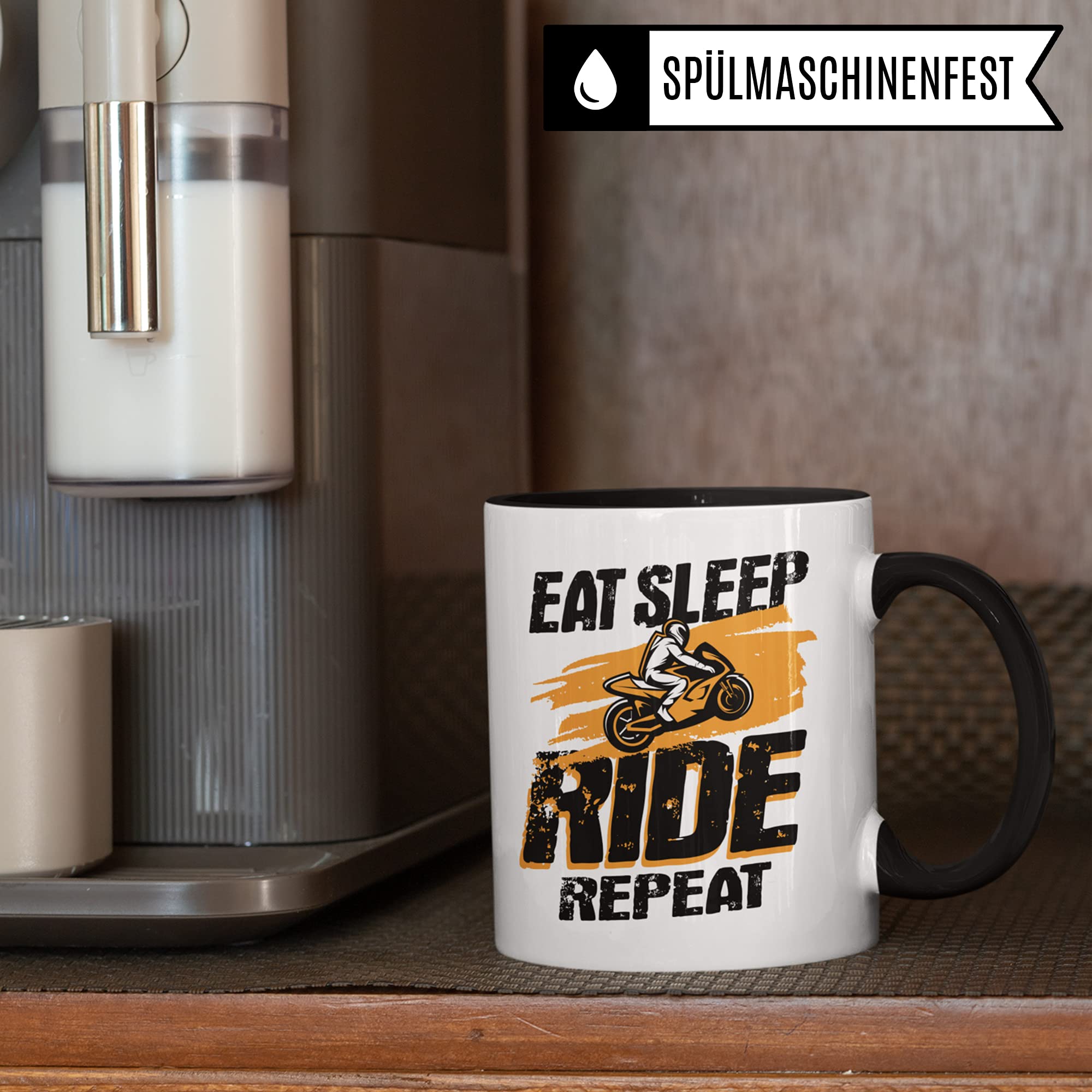 Motorrad Tasse Männer - Geschenk für Motorradfahrer Tasse mit Spruch Eat Sleep Ride Repeat Motorradfans - Kaffeetasse Sprüche Biker Herren - Kaffeebecher Bike Geschenkidee